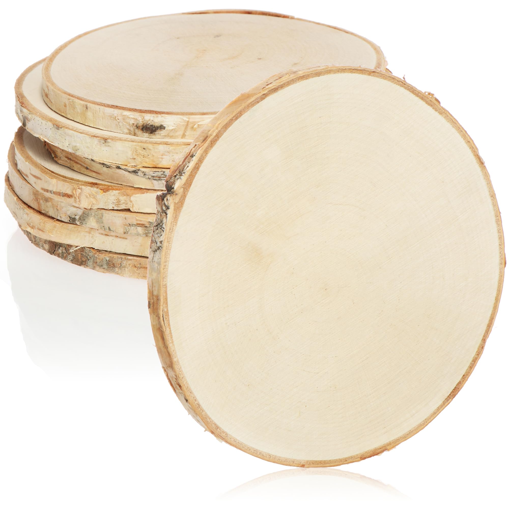 com-four® 8 Natural Wood Coasters – Drink Coasters – Wooden Discs for Crafts – Ø Approx. 11-13cm (Wood Slices Birch 11-13cm Set 8)