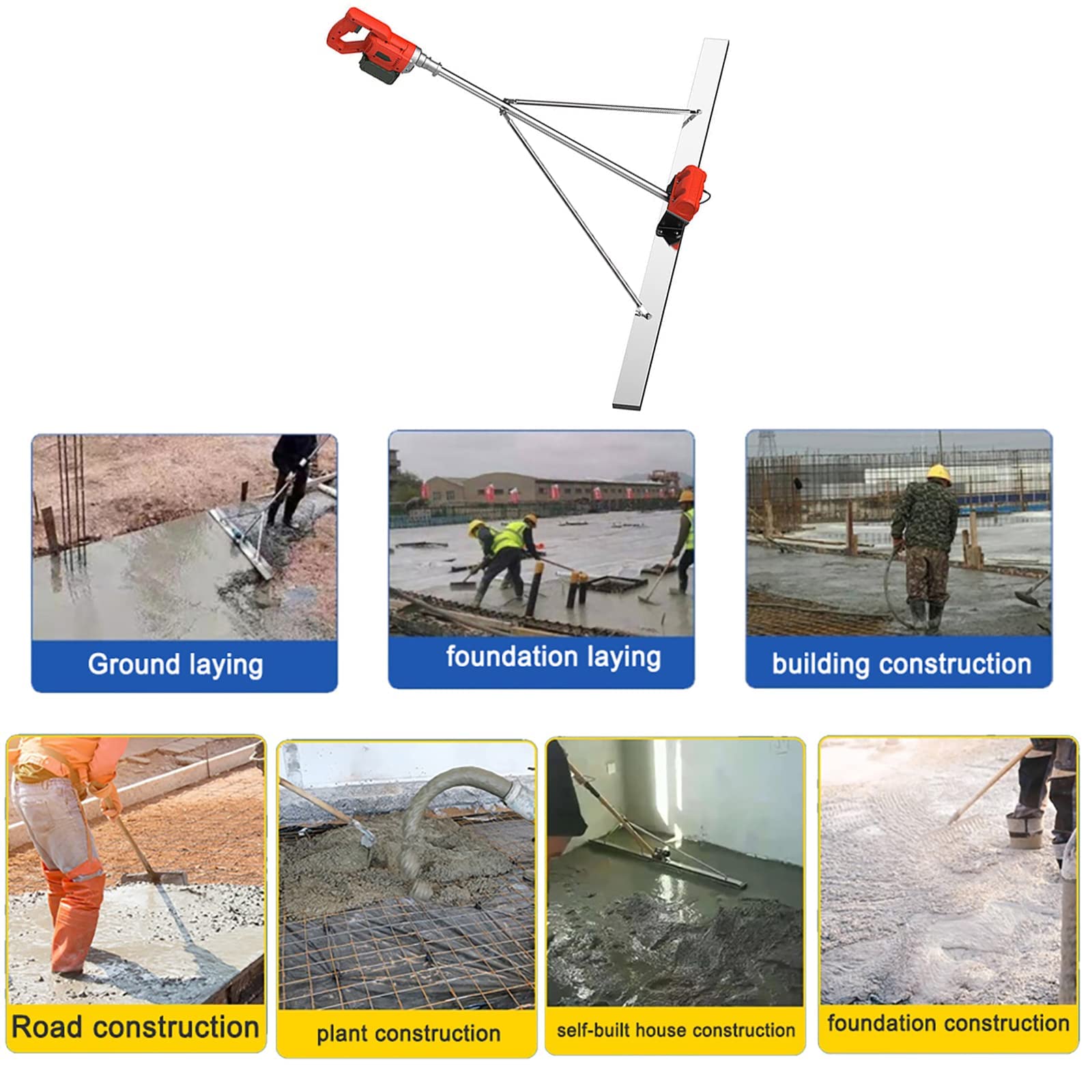 Power Screed Concrete Finishing Vibra Tool, 150CM Blade Electric Inalámbrico Screed Cemento Nivelador de Superficie Tamper Regla con raspador para procesamiento de concreto, 150cm X 8cm