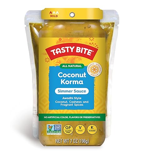 Miniatura 3 de Tasty Bite Awadhi Style Coconut Korma - Salsa a fuego lento a fuego lento, 7 onzas, paquete de 5 unidades, 3-4 porciones por bolsa, coco, anacardos,