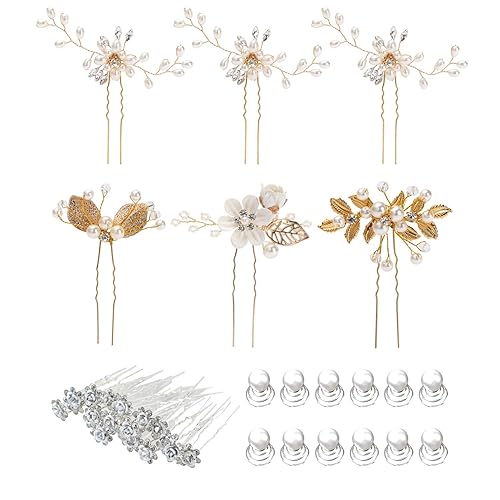 Paquete de 38 pinzas para el cabello para mujer, para boda, novia, novia, peines, dorados, pasadores decorativos dorados, pasadores para fiestas,