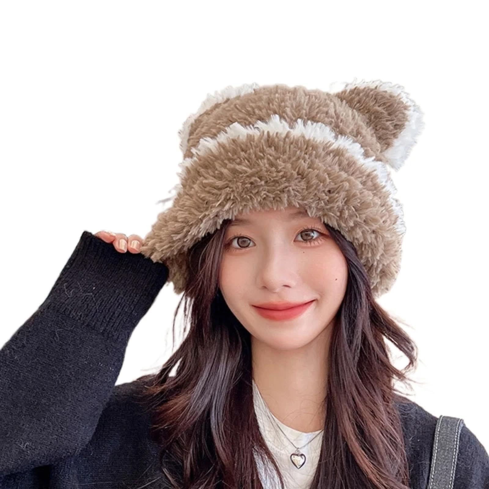 Gorros De Punto para Sombrero Tejido Beanie Sombrero De Oso Orejas Gorro De Invierno para Niñas