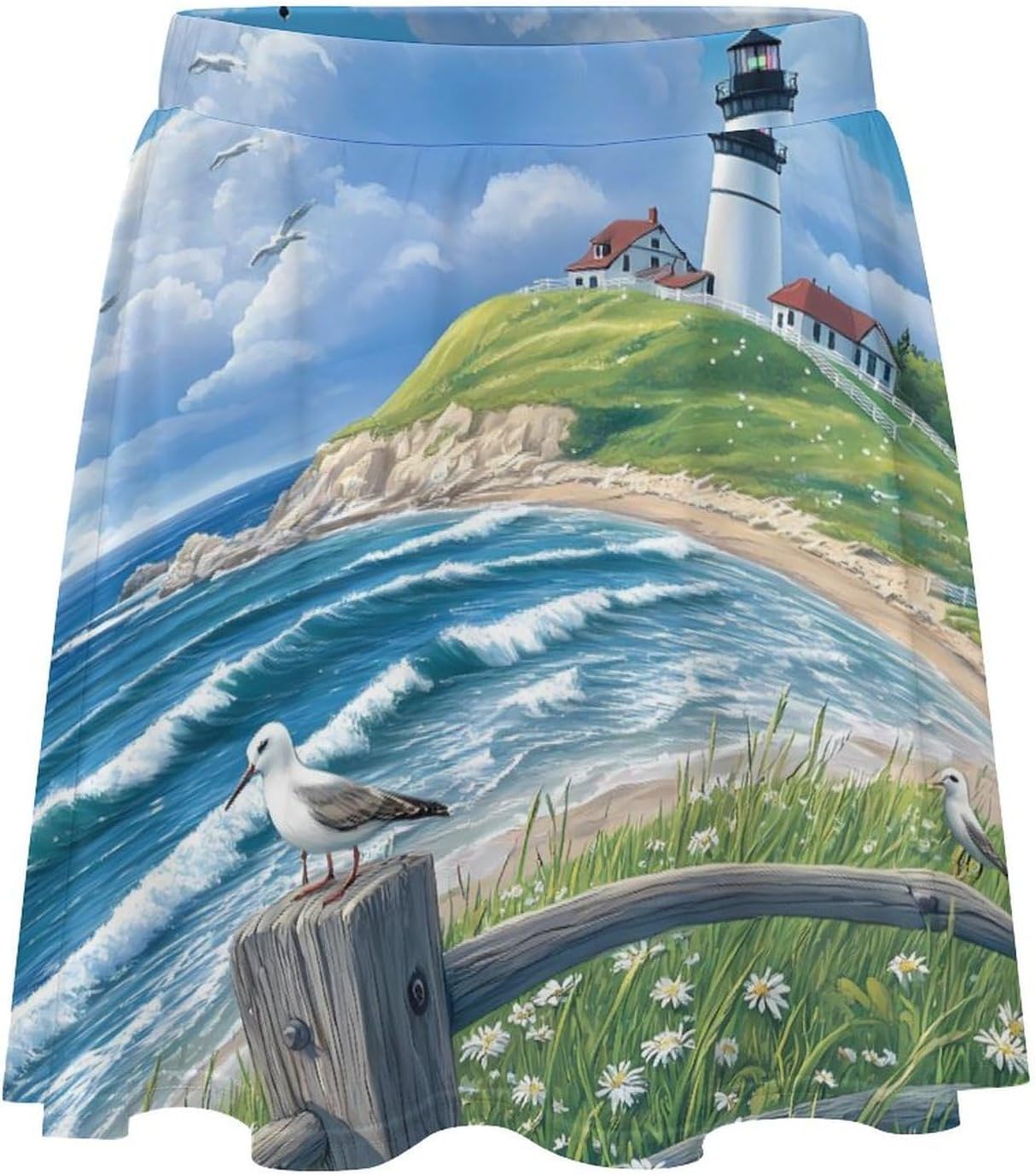 Beach Seascape Lighthouse Women Tennis Skirt Print Golf Skirts Mini Casual Workout Skorts