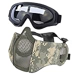 Yzpacc Airsoft Mask with Goggles, Foldable Half Face Airsoft Mesh Mask with Ear Protection for Paintball Shooting Cosplay CS Game