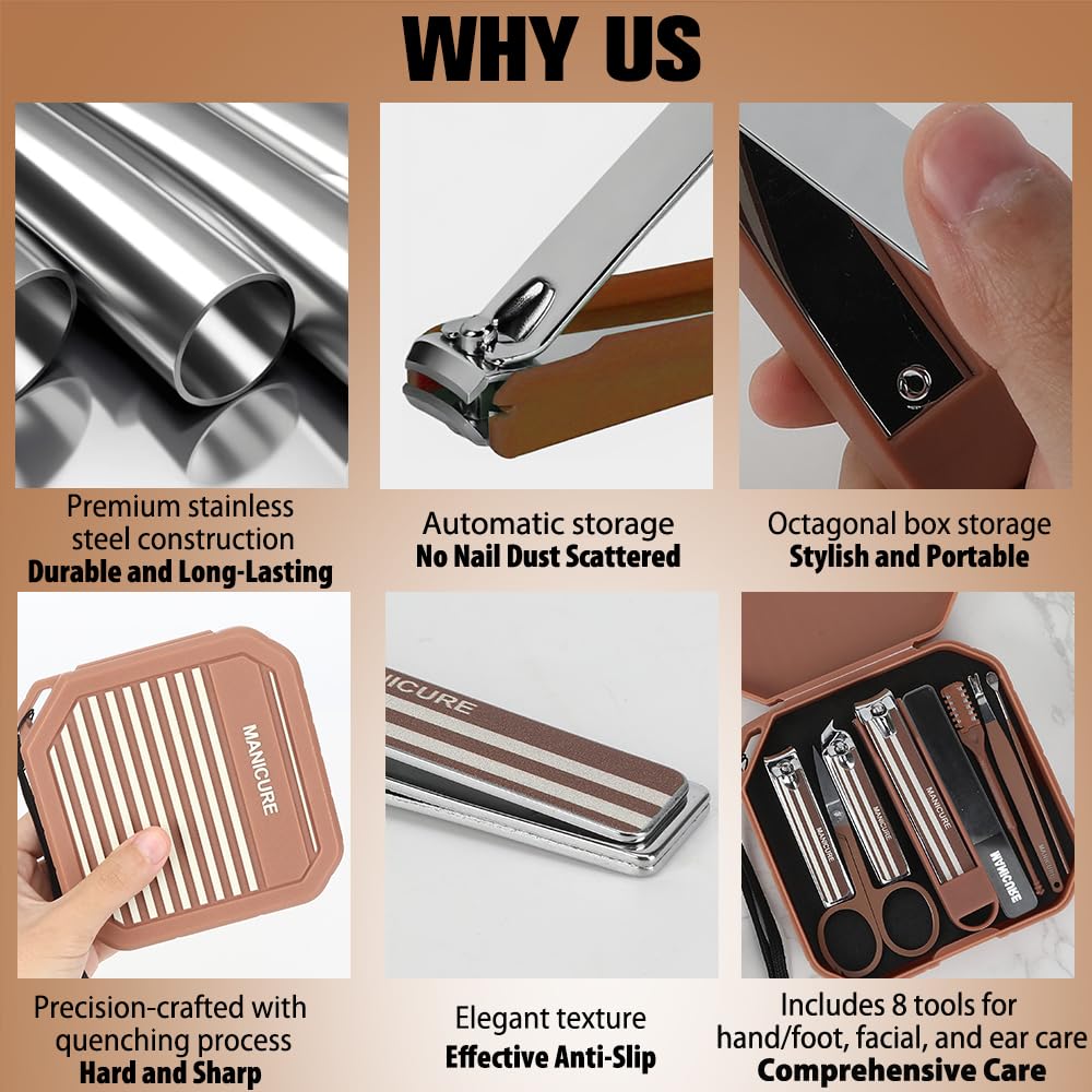 Nail Clipper Set,Manicure Set 8 in 1,Adult Easter Basket Stuffers Men,Nail Supplies,Pedicure Kits,Cuticle Cutter,Mens Manicure Set for Thick Nails for Seniors,Gifts for Husband