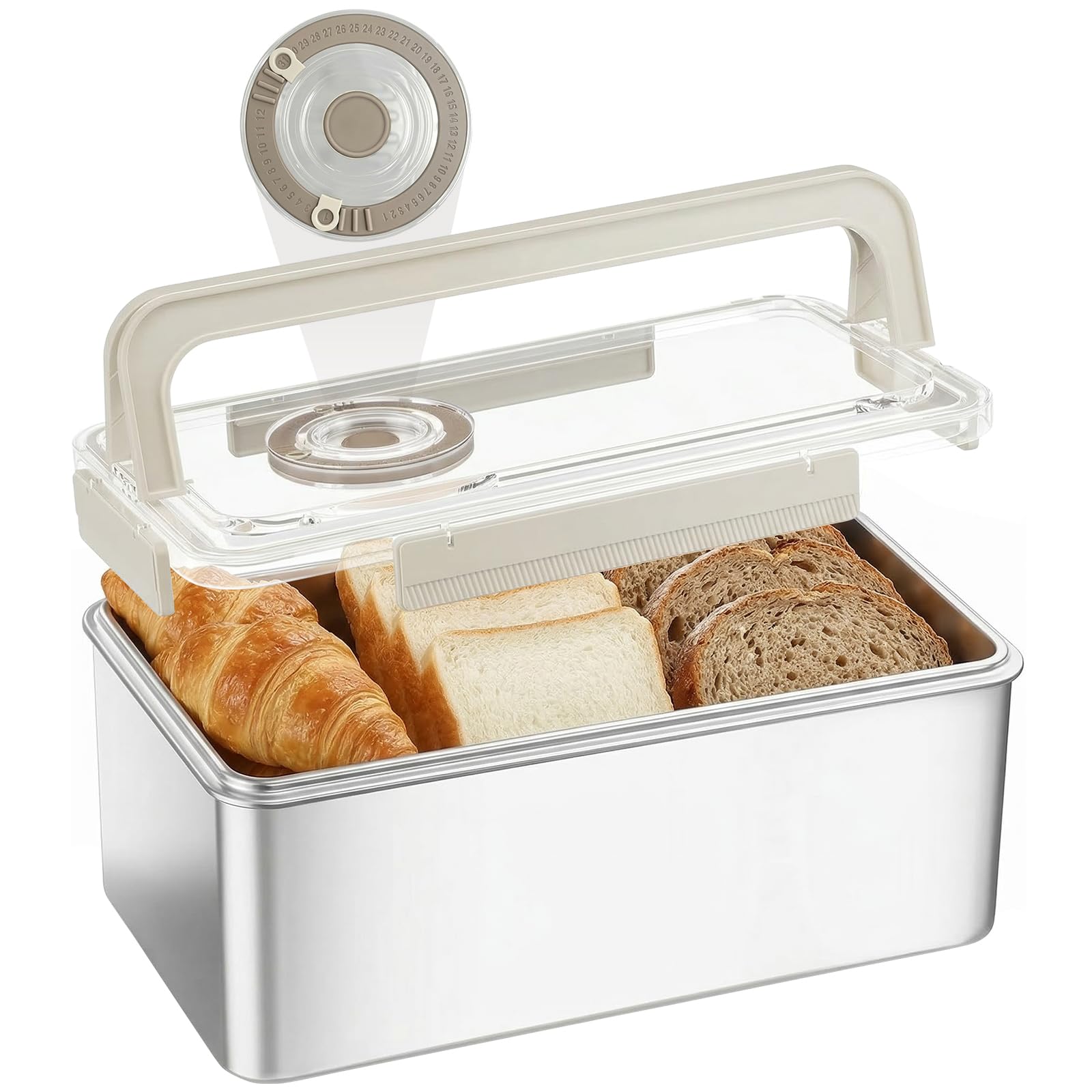 View 1 of *** MISSING THE AIR PLUG ***
Calaytaly Stainless Steel Bread Box with Time Recording