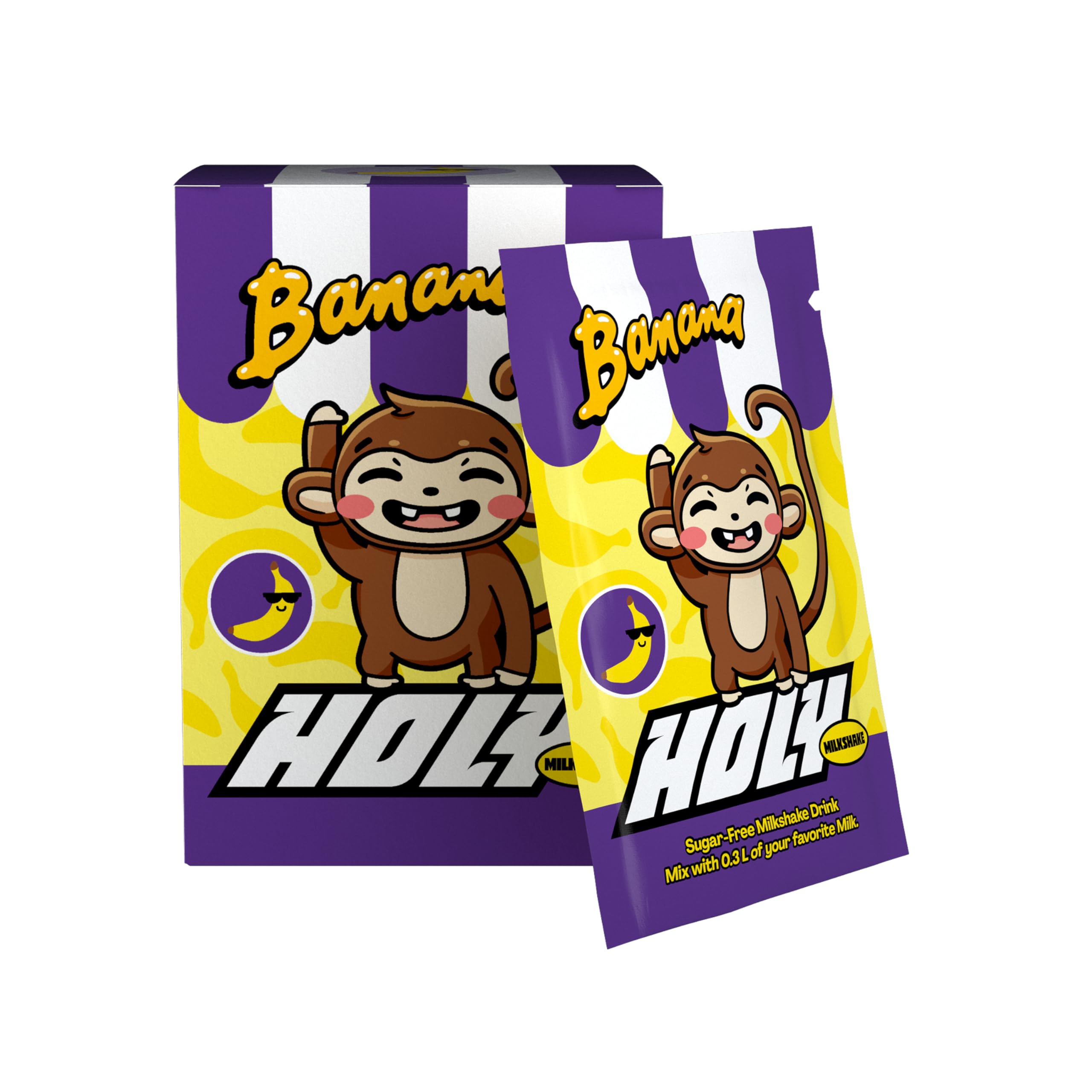 HOLY Milkshake 10er Probier-Box Banana – 10 Portionen mit Vitaminen B, C & D und 100% natürlichen Aromen – zuckerfrei, koffeinfrei & vegan – kalorienarmes Milchshake Pulver mit Bananen Geschmack