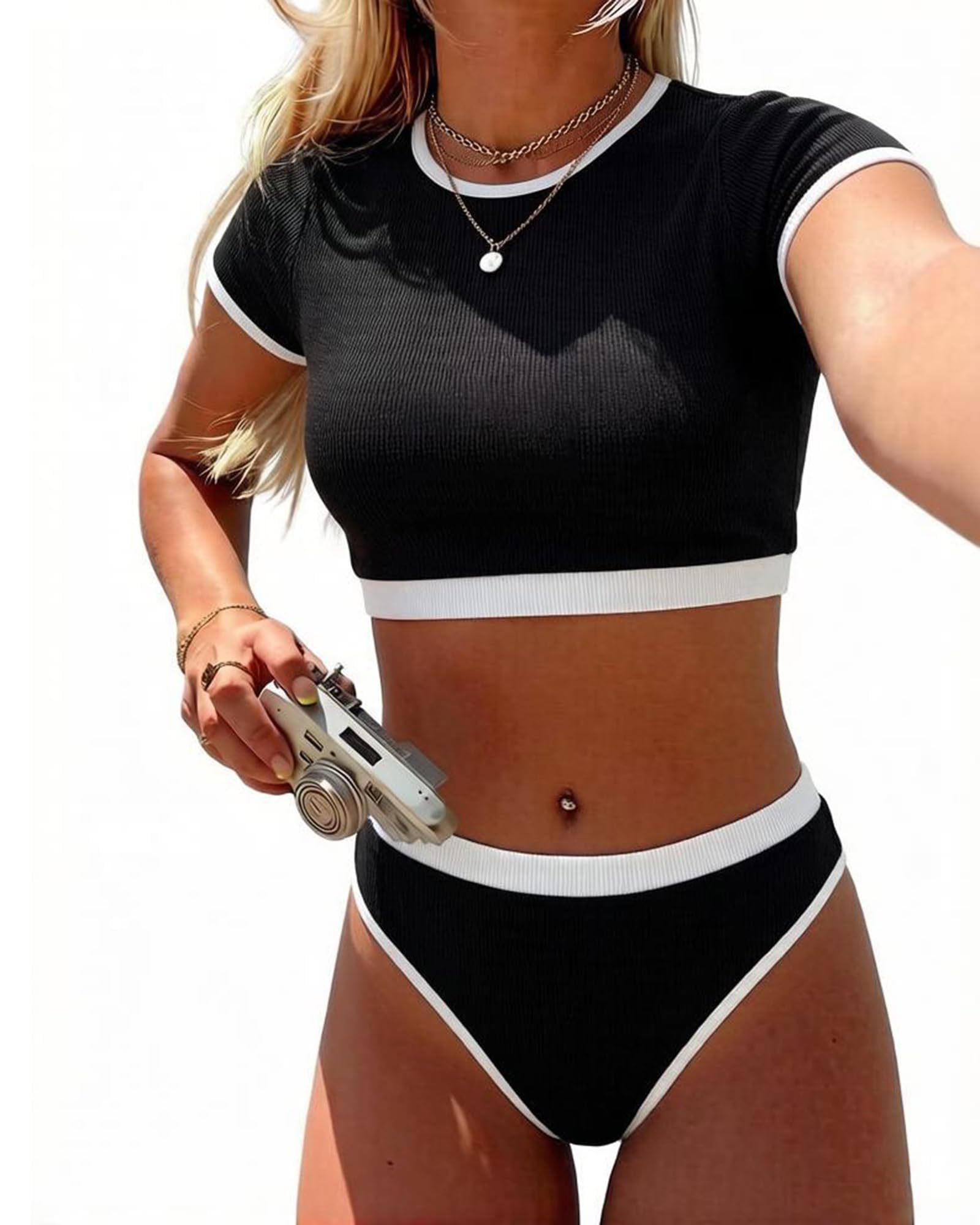 Jolefile Women 2 Piece Bikini Sets Tankini Swimsuits High Neck Bathing Suit Tummy Control Modest Swim Suit 2026 Sporty Ribbed