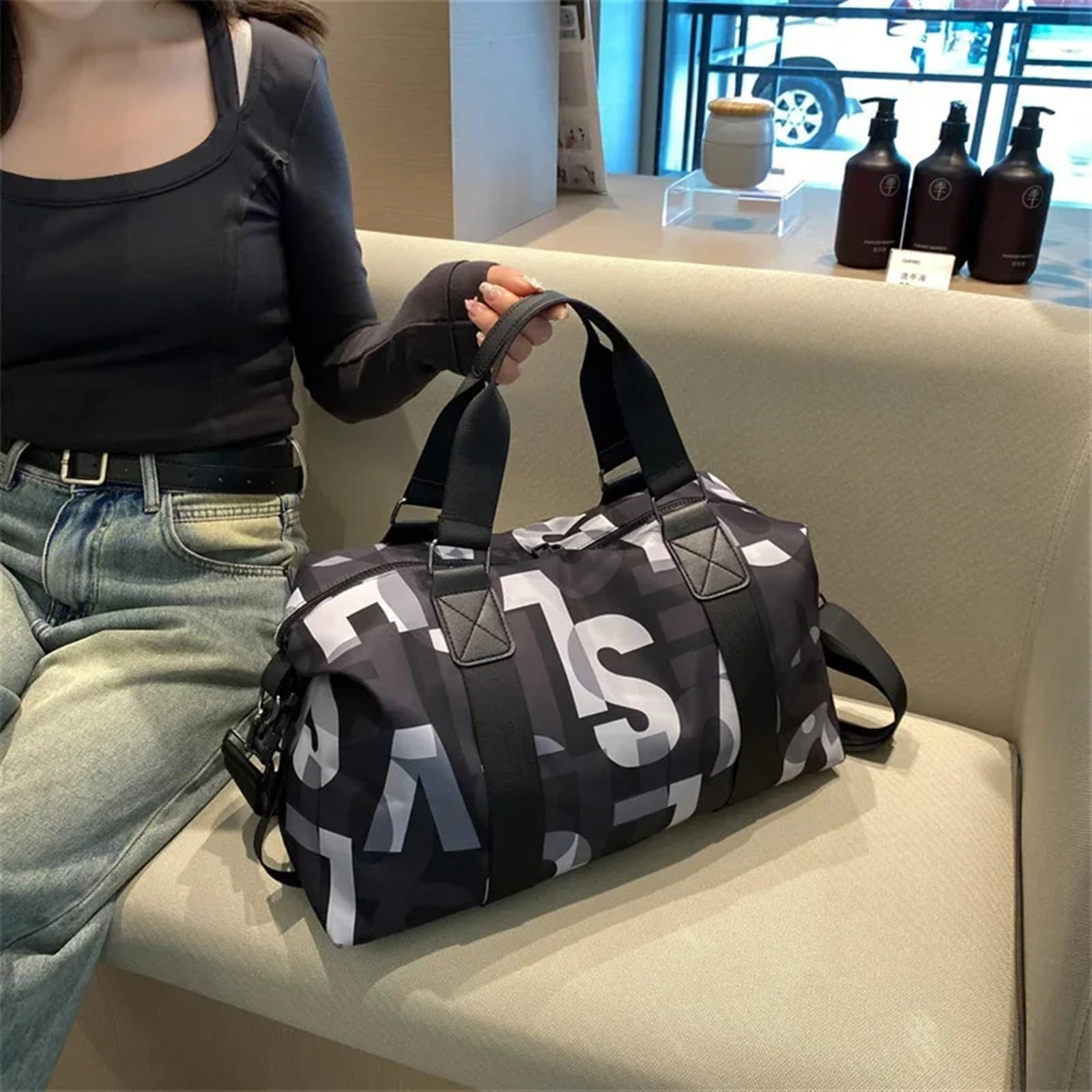 Borsa da Viaggio Portatile da Donna, Leggera, Grande capacità, Borsa Sportiva e Fitness, Borsa Impermeabile in Tessuto Oxford, Borsa da Viaggio per Viaggi o Fitness(06)