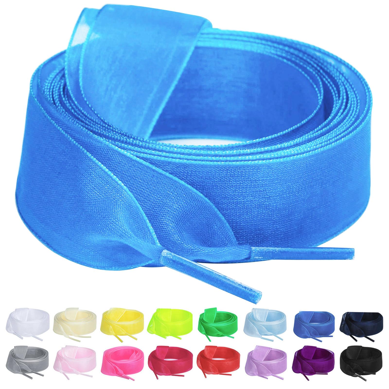 Booyckiy 2 Pair Flat Snow Yarn Shoe Laces for Women 2cm Wide Satin Ribbon Shoelaces