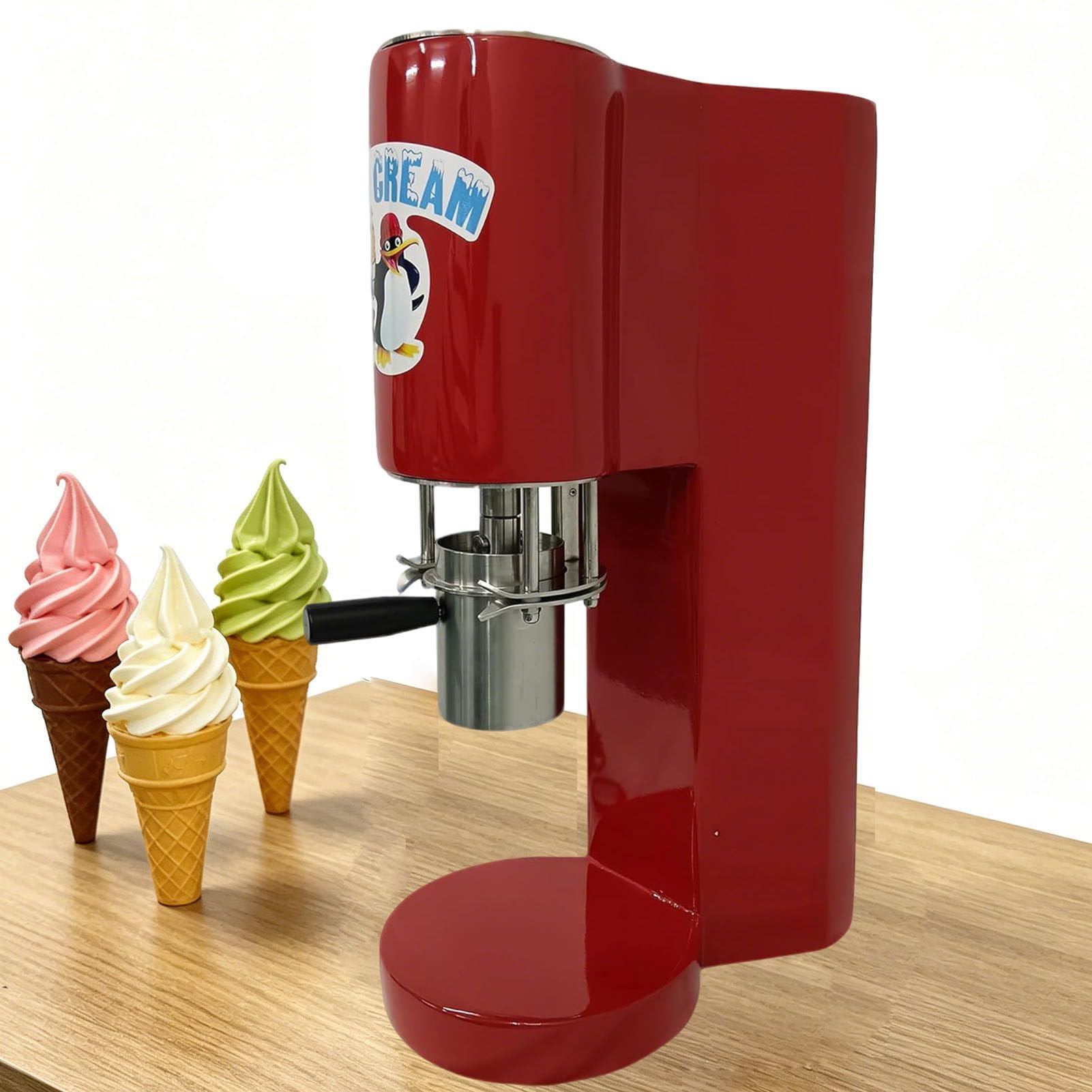 ROGHA Commercial Spaghetti Ice Cream Press Machine, 80W Ice Cream Noodle Maker with 0.42L Stainless Steel Hopper, 4 Shape Molds, Professional Ice Cream Noodle Extruder Red