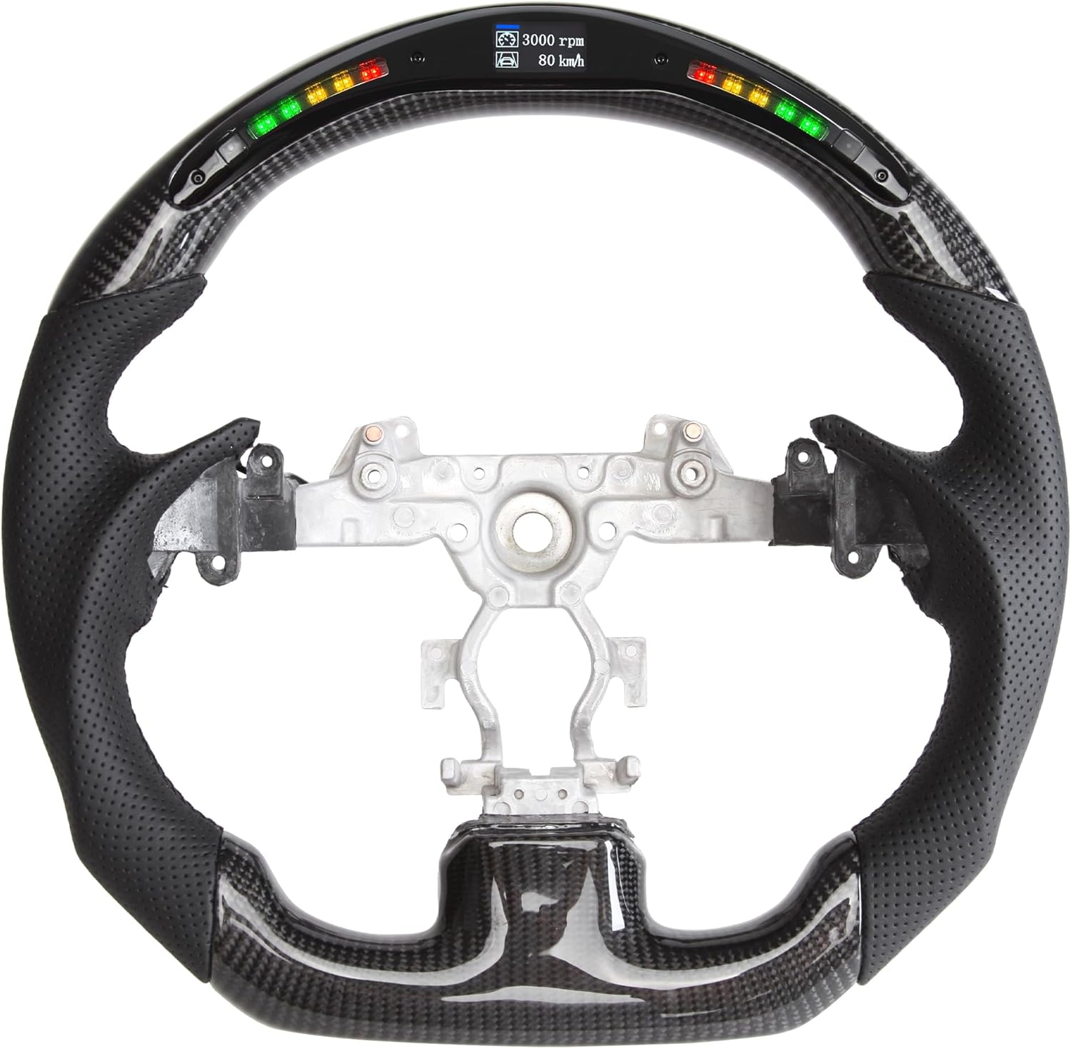 Real Carbon Fiber LED Steering Wheel for Infiniti 2007-2013 G37 G37X LED Display Indicator Perforated Leather Anti-Slip Steering Wheel D-shaped Flat Bottom