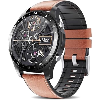 Amazon Com Smart Watch For Android Ios Phone Smartwatch With Heart Rate Sleep Tracker Ip68 Waterproof Smart Watch For Men Bown Leather Electronics