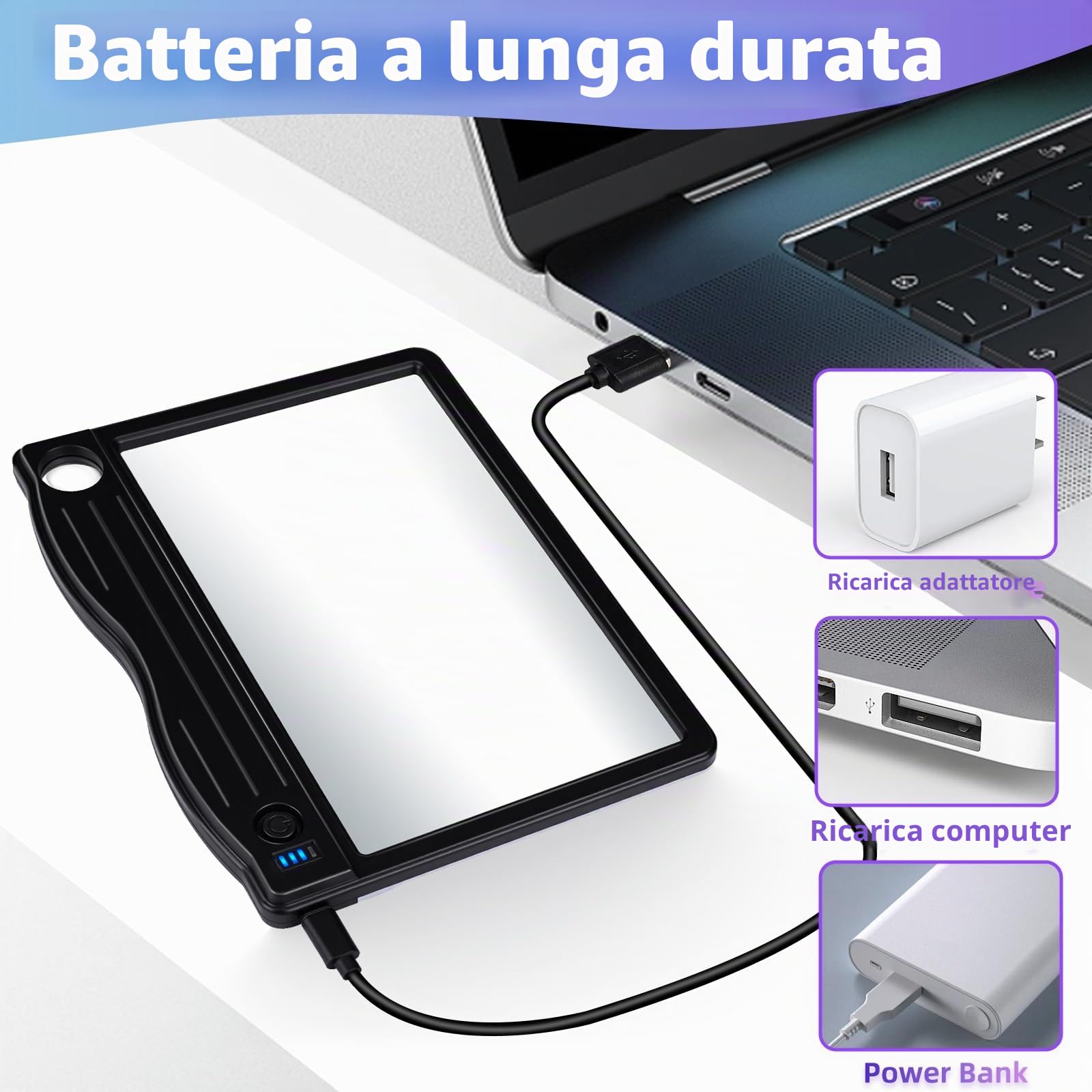 NZQXJXZ 6X 30X Lente Ingrandimento con Luce, Lente d'ingrandimento Rettangolare a Pagina Intera con 36 LED e 3 Livelli di Luminosità, Ricaricabile Lente di Ingrandimento per Lettura, Anziani