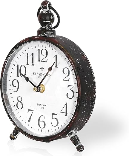 Vintage Metal Desk Clock,Retro Desk and Shelf Clock,Antique Black Decorative Mantel Table Clock for Living Vintage Metal Desk Clock,Retro Desk and Shelf Clock,Antique Black Decorative Mantel Table Clock for Living Room,Shelf Decoration,Desktop,Farmhouse(Antique Black:16.4x22.8cm)