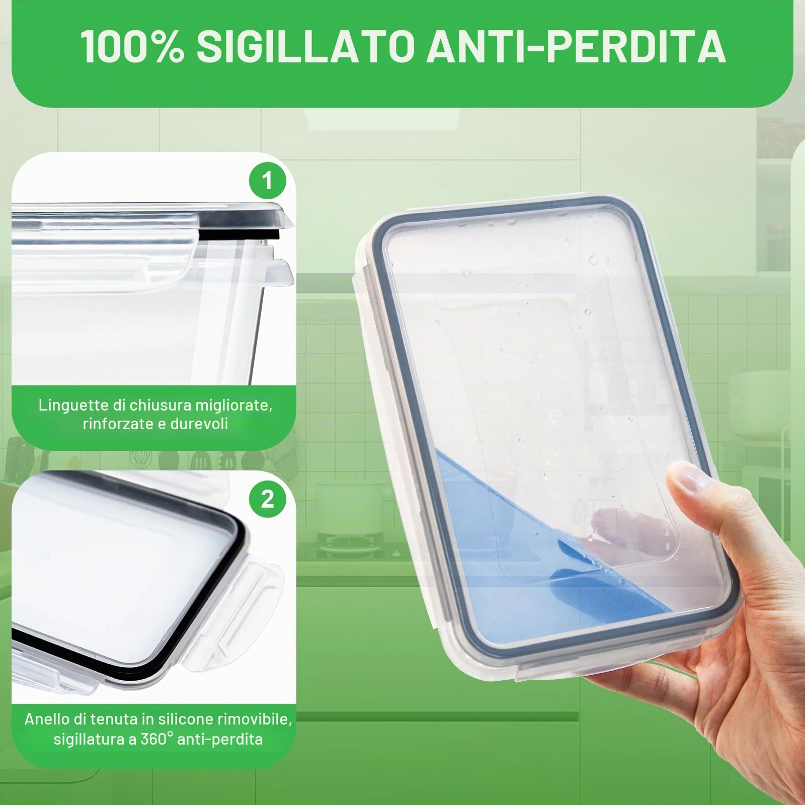 Kottwca Set di 15 contenitori salvafreschezza con coperchio, grandi capacità (5 x 0,5 l + 5 x 1,0 l + 5 x 1,5 l), per cucina Meal Prep, 100% a prova di perdite, senza BPA