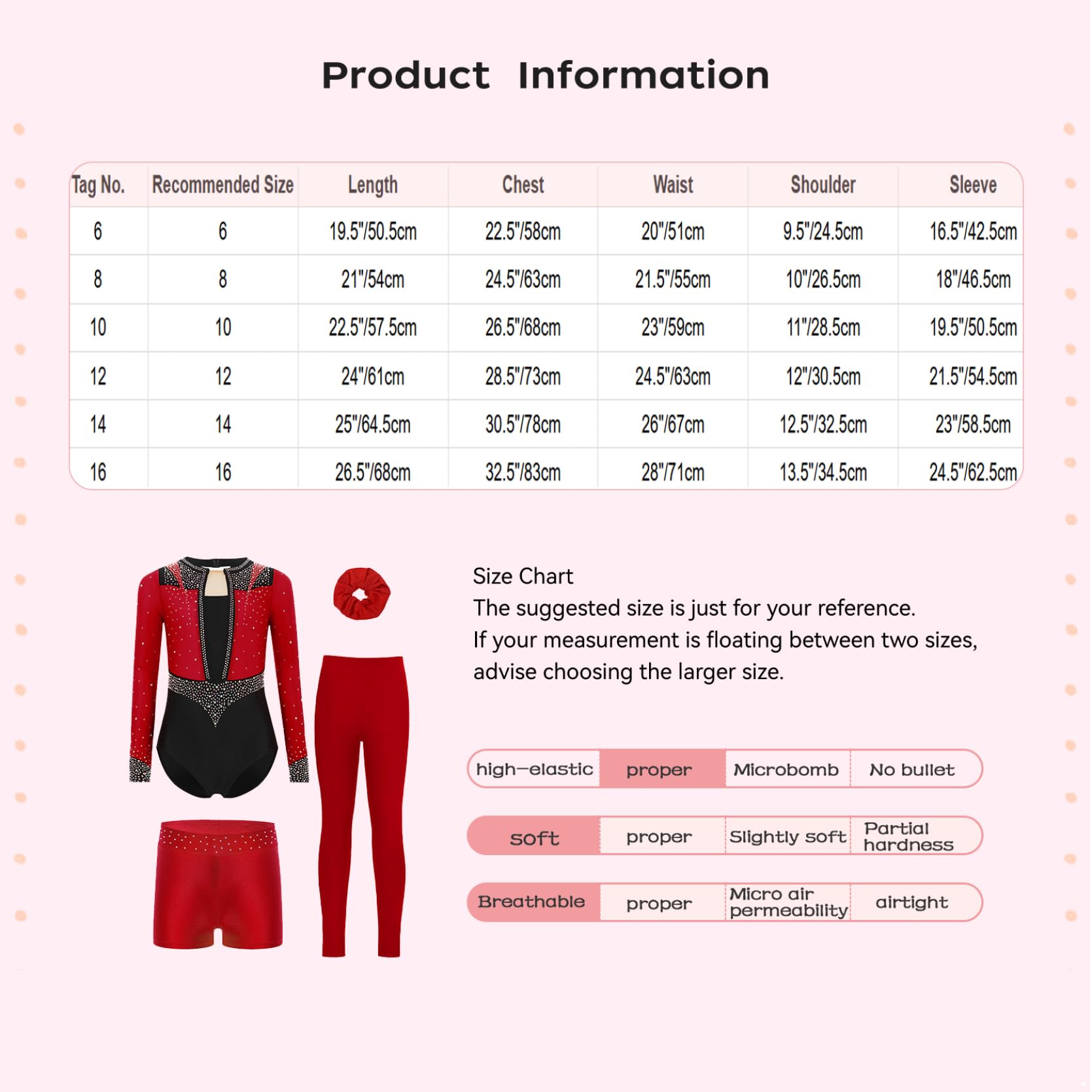 inlzdz Maillot De Baile Gimnasia para Niña Leotardo Manga Larga Y Leggings Cortos De Elásticos + Banda para El Cabello Mono Deportivo Elástico