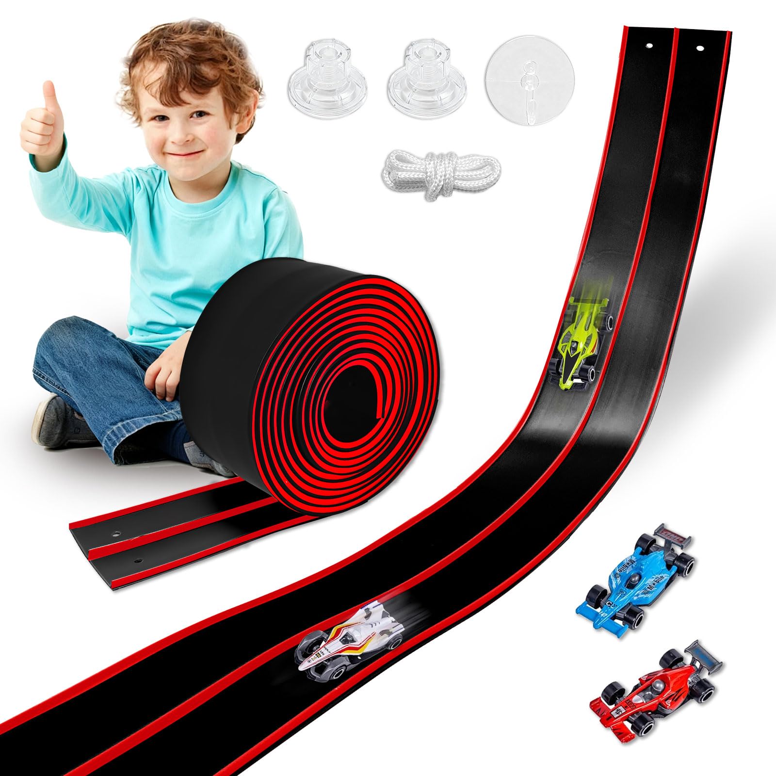 Flexible Race Track Toys for Kids 15 Ft with 4 Cars & Suction Cups