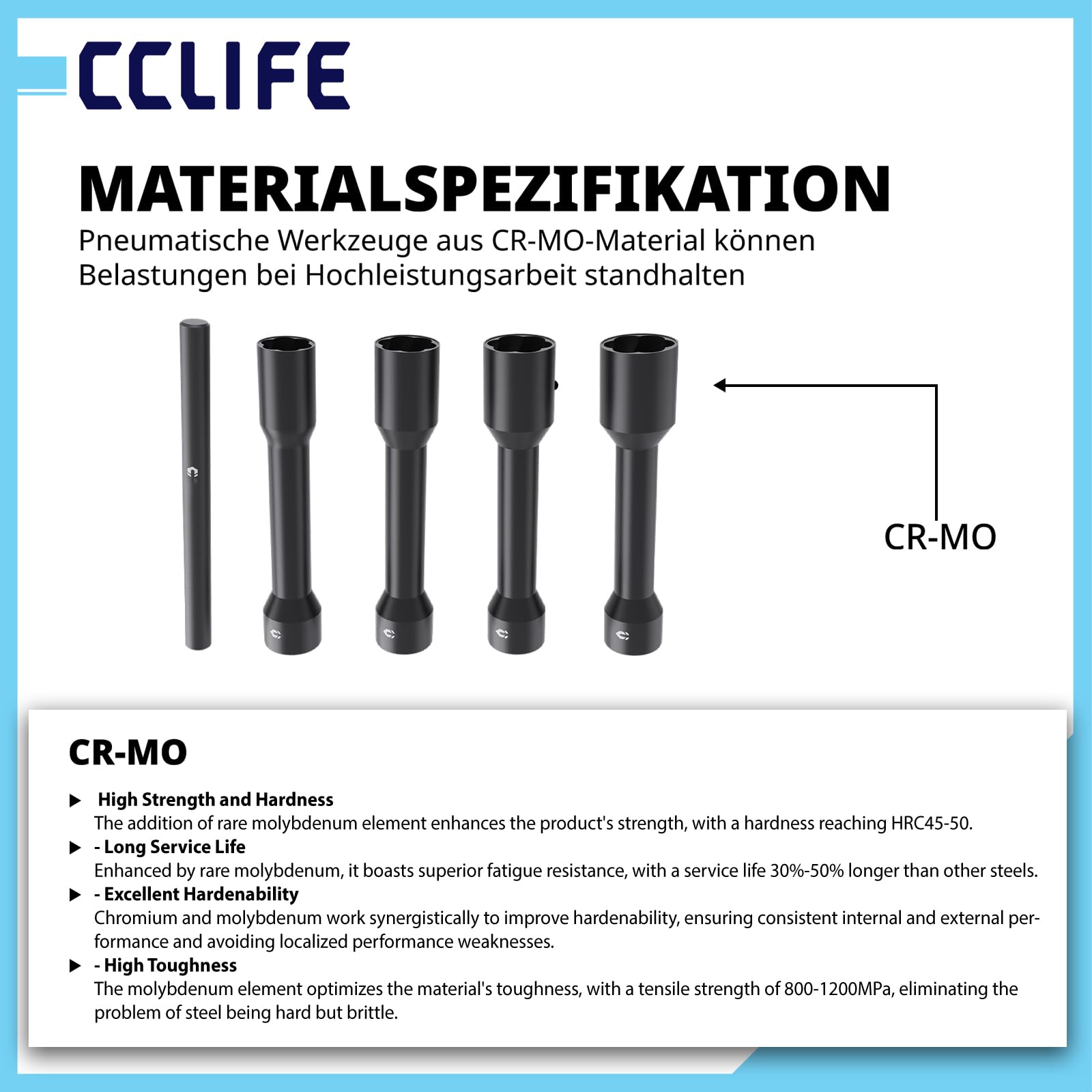 CCLIFE Nakrętki do wkrętarki udarowej zestaw 5-częściowy 12,5 mm 1/2", do usuwania nakrętek do kół Twist 17-22 mm 150 mm do serwisu opon i warsztatów samochodowych