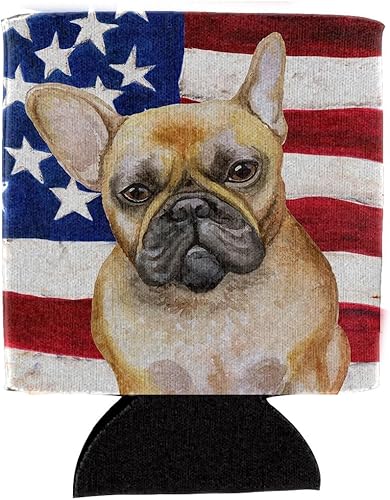 Caroline's Treasures BB9688CC Bulldog Francés Patriótico Abrazador de latas o botellas, funda lavable para bebidas, soporte aislado plegable para