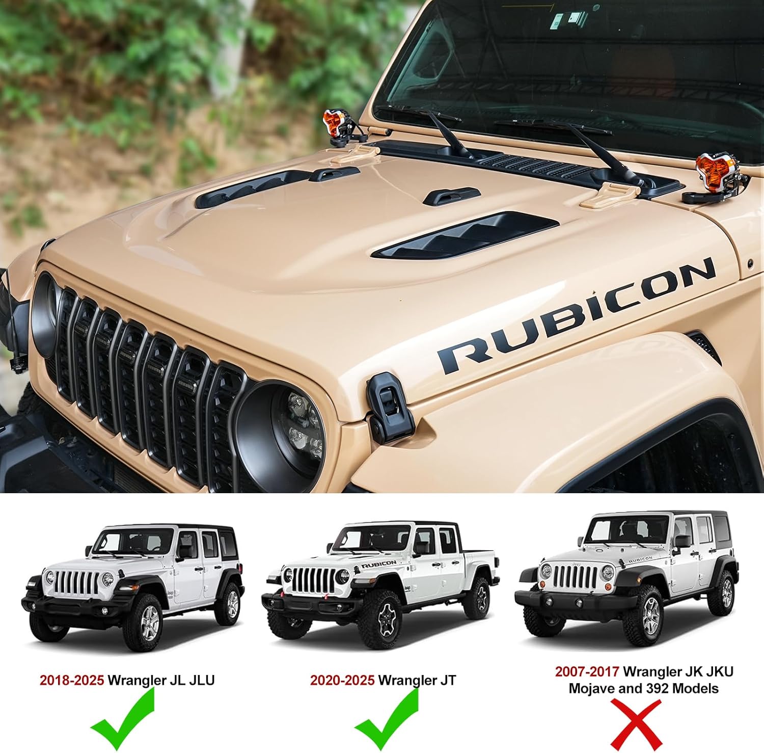 Vented Heat Dispersion Hood Compatible with Jeep Wrangler JL JLU 2018-2024 Gladiator JT 2020-2024,10th Anniversary Edition Metal Replacement Hoods Accessories (Not Fit Mojave and 392 Models)