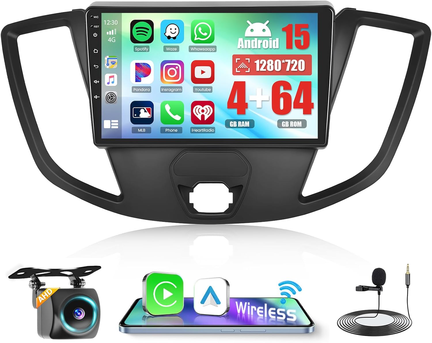 [4+64G] Realdio Android 15 Car Radio for Ford Transit 2013-2019 with Wireless CarPlay Android Auto, 9 Inch Touch Screen Car Stereo for Transit with GPS WiFi, Bluetooth 5.0 FM/RDS 32EQ Backup Camera