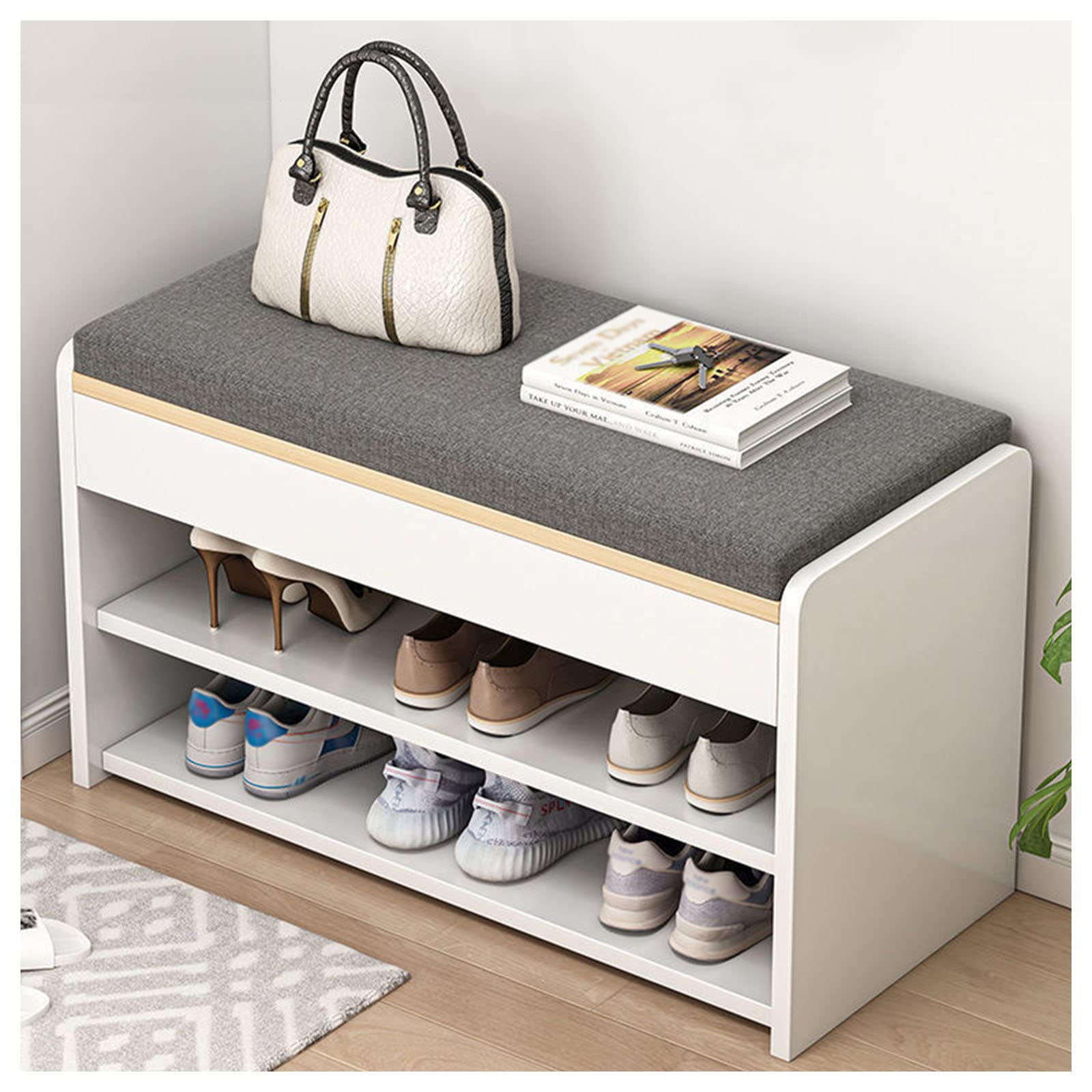 Tabouret à Langer Blanc en Tissu Souple et Tiroir Chic pour Salon