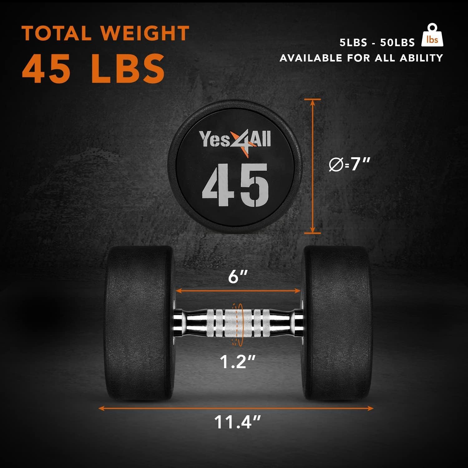 Yes4All Urethane Dumbbell with Anti-Slip Knurled Handle 5-50 LB for Muscle Building - Sold Individually Yes4All Urethane Dumbbell with Anti-Slip Knurled Handle 5-50 LB for Muscle Building - Sold Individually