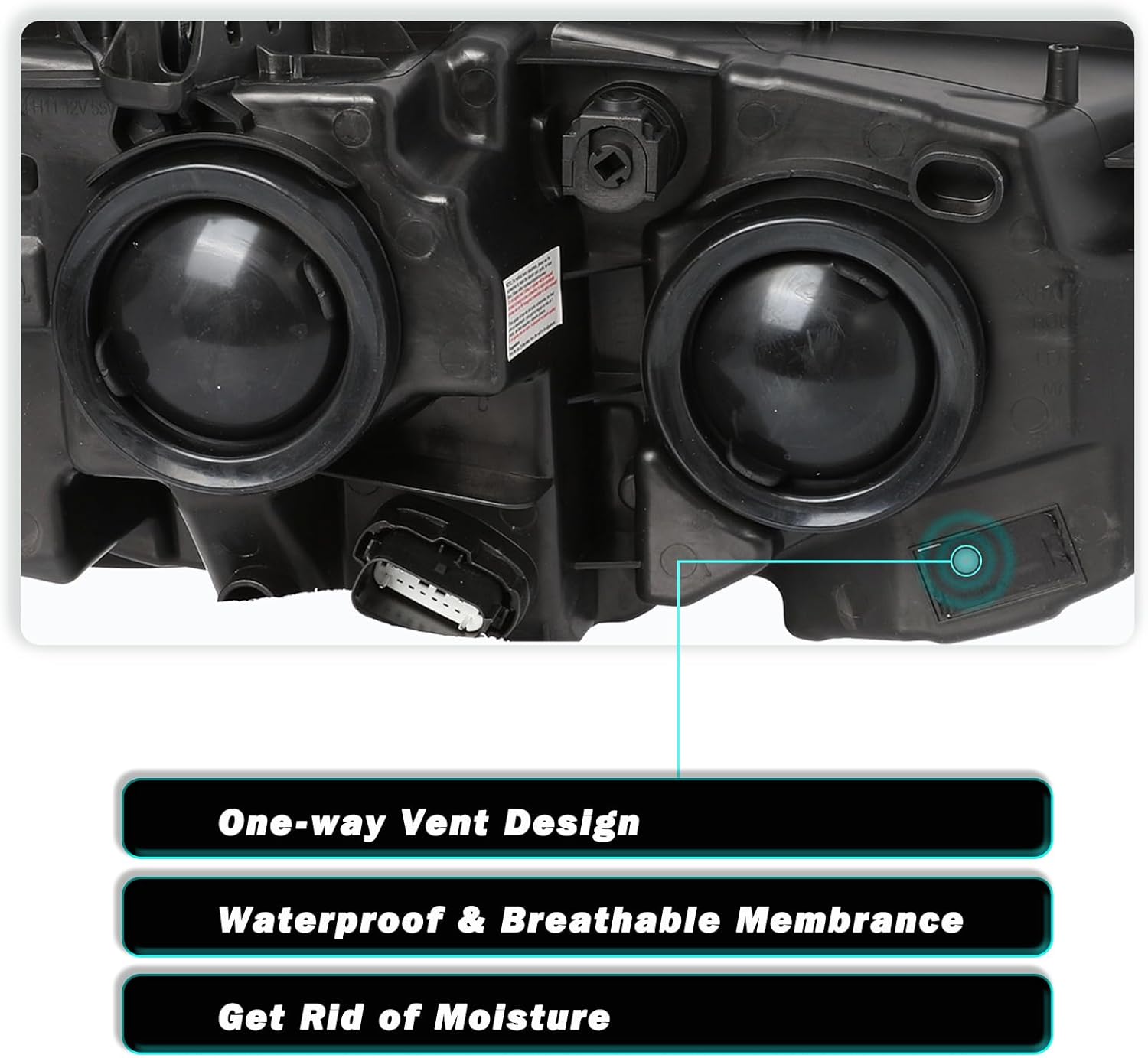 Headlight Assembly Set with Bulbs Compatible with 2013-2016 Ford Fusion Driver and Passenger Side (Black Housing with Amber Reflector)