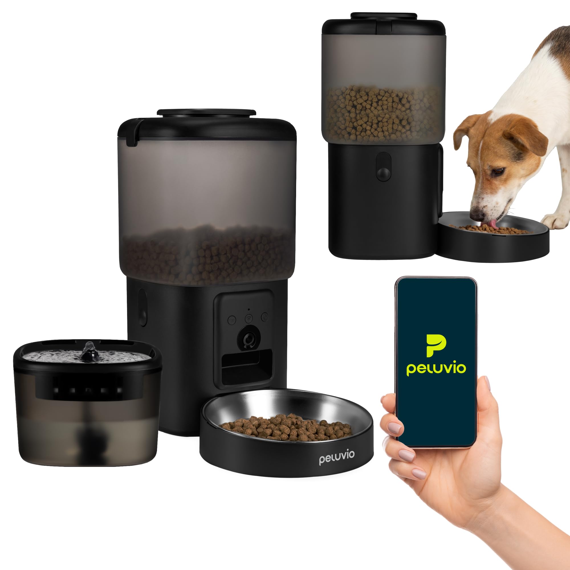 Feast Comedero Automático para Perros con Cámara 3MP y Visión Nocturna, Control por App Wi-Fi, Programable 5 Comidas, Depósito 4,5 l con Desecantes, Fuente de Agua con Filtro 2,5 l