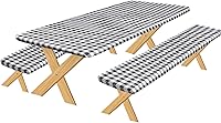 Vista 1 de OutdoorLines Mantel de vinilo ajustable para mesa de picnic con fundas de banco, mantel elástico impermeable para mesa de picnic