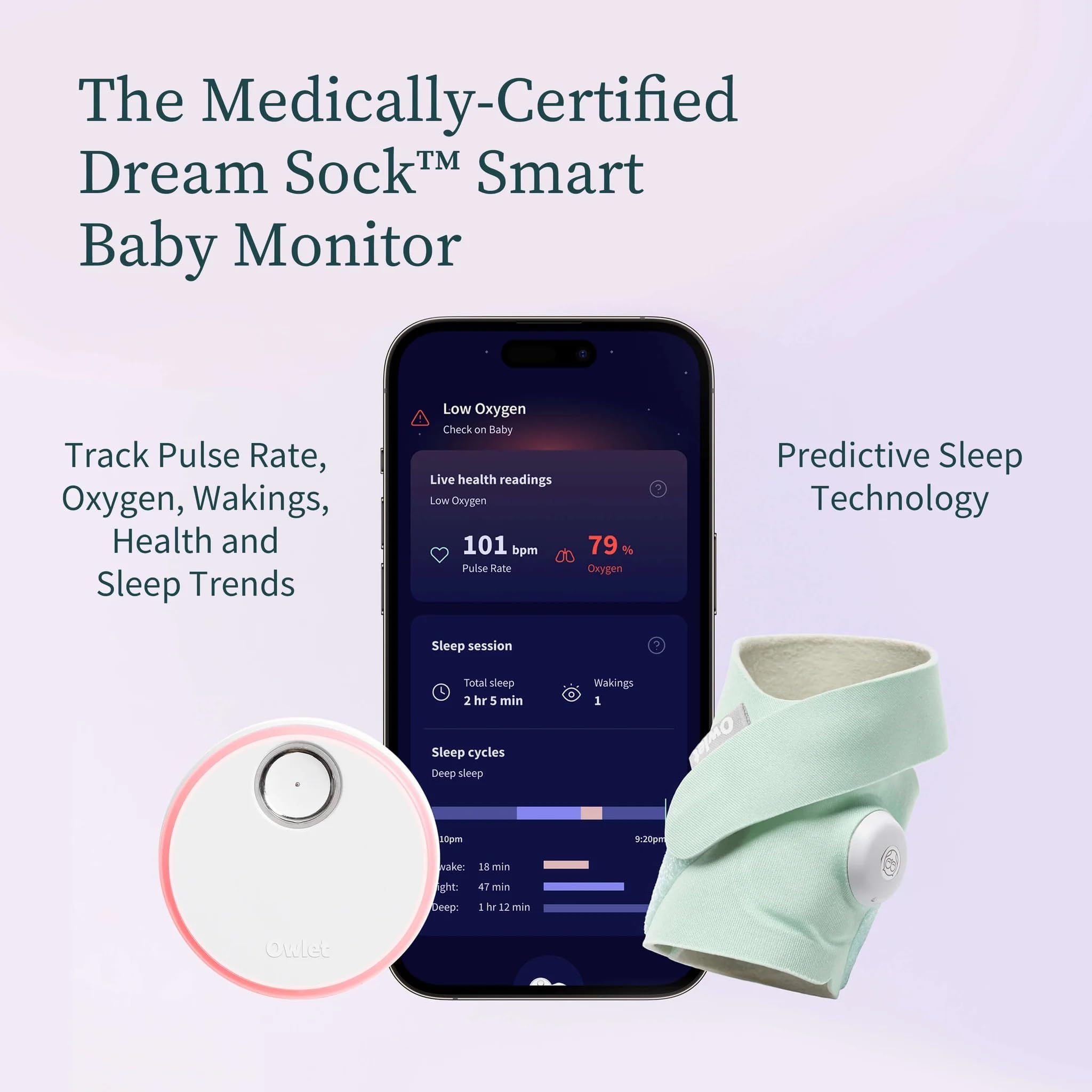 Owlet® Dream Sock Mint - Vigilabebés Inteligente Seguimiento de lecturas de Salud en Vivo