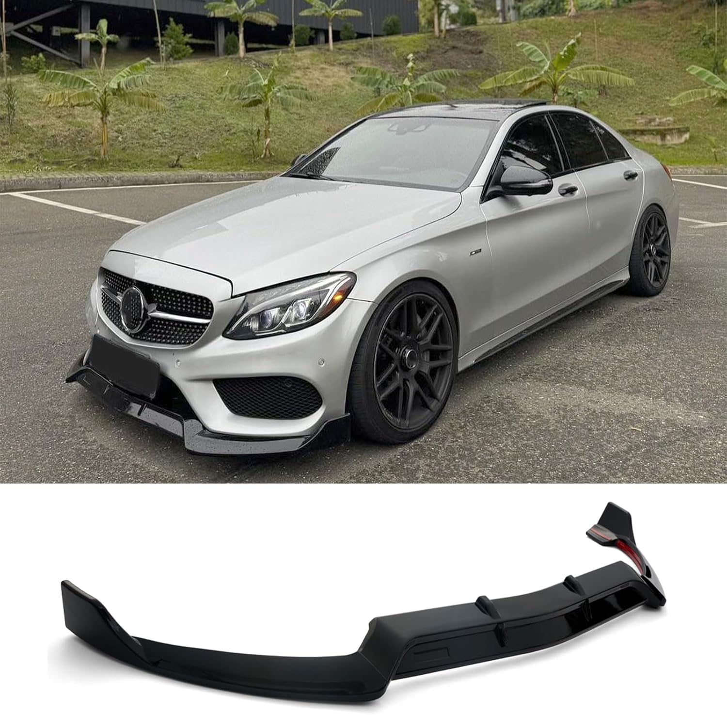 Front Bumper Lip Spoiler Air Chin Body Kit Splitter for 2015-2018 Mercedes Benz C300 C43 W205 AMG Sport Style 3pc