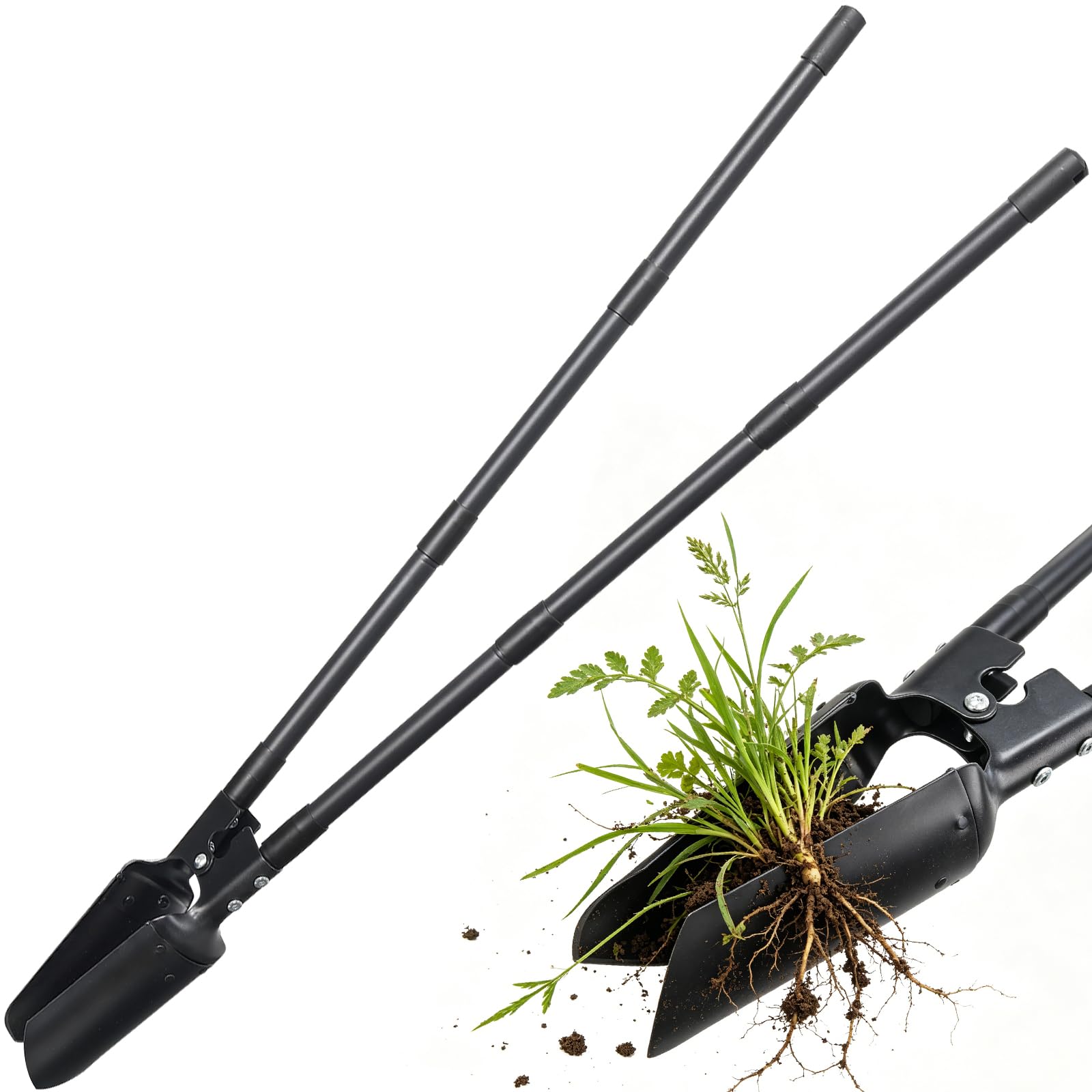 Pfostenlochbohrer, Hochleistungs-Handgerät zum Graben von Pfostenlöchern, 139 cm, Gartenschaufel, Zwei scharfe Klingen zum Aufbrechen von Erdklumpen, Graben, Kultivieren, Jäten, schwarz