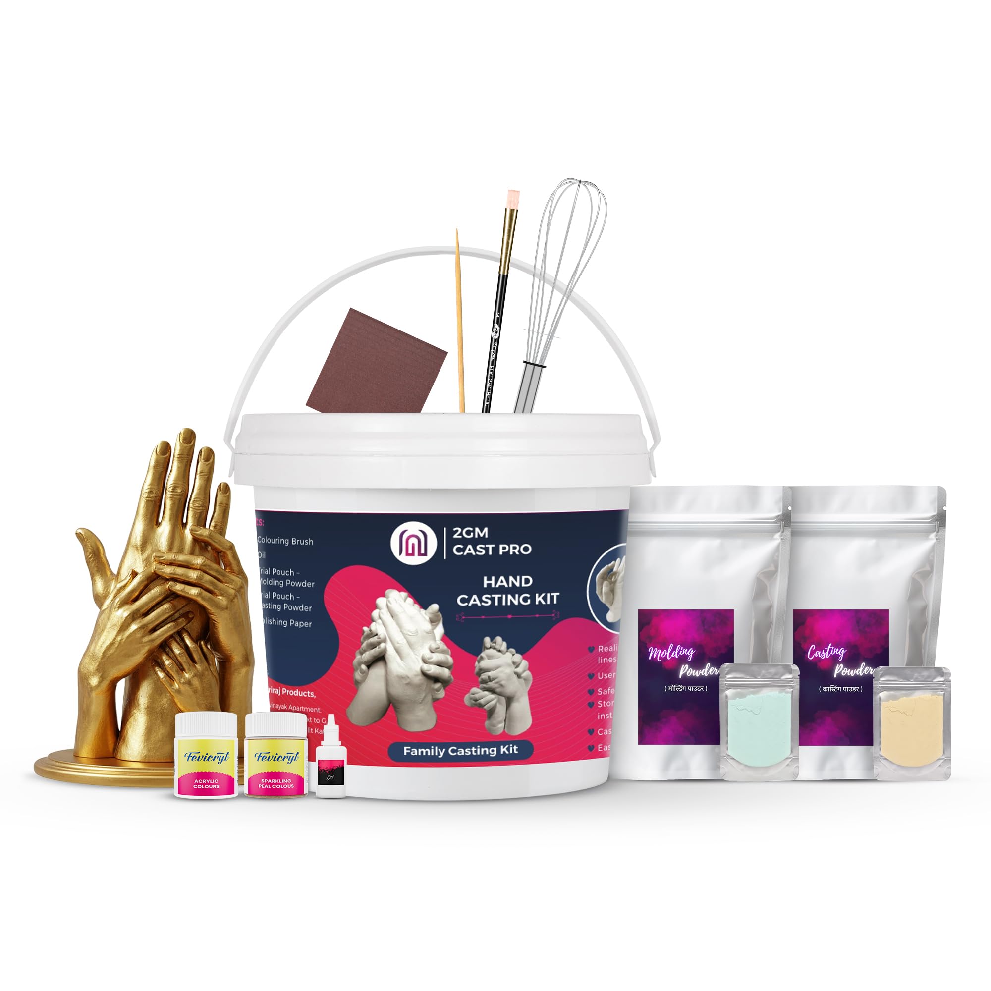 2GM Hand Casting Kit for Family, 3D Design, Capture Precious Moments Together Easy to Use/Mold for Hand Making, Cherish Memories Forever, Child & Adult Hands Set (Pack of 1)