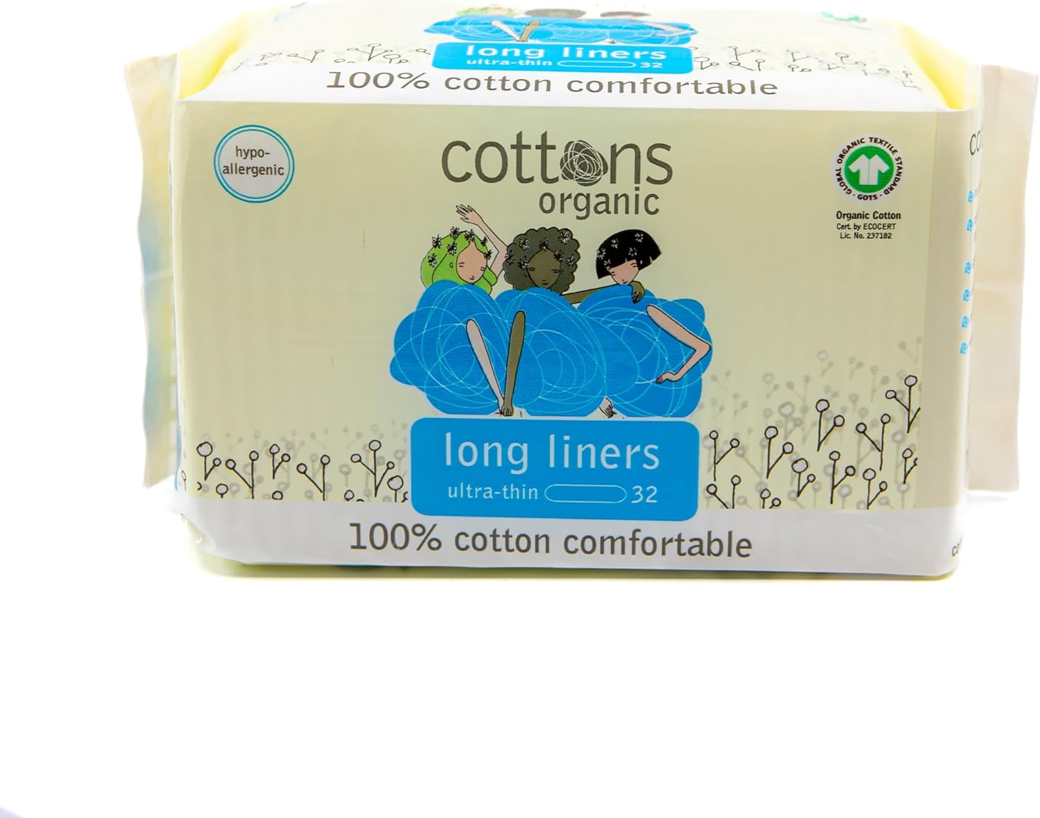 Cottons Panty Liners Long (17 cm), UltraThin, Pack of 32, 100 Organic