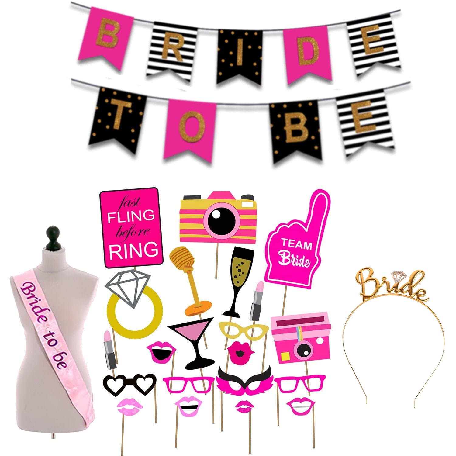 - Party Propz Bachelorette Party Decorations - 24 Pcs Bride To Be Sash and Crown | Bride To Be Props | Bride To Be Banner | Bride To Be Decoration Set Combo With Crown | Bridal Shower Decorations Kit