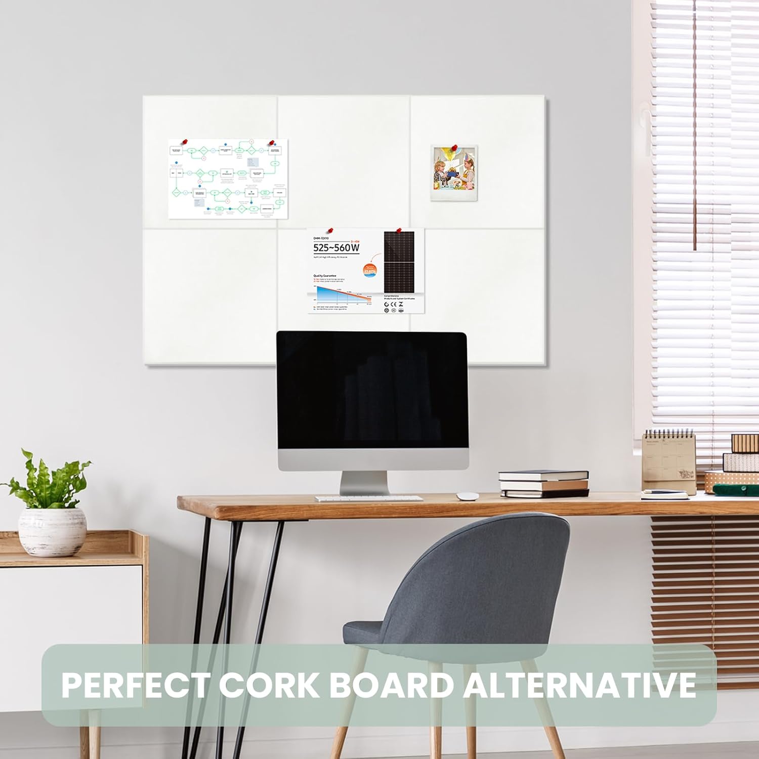 Large Cork Bulletin Board Alternative 48"x36", 12 Pack Felt CorkBoard Tiles for Office Wall with 80 Pushpins, Wall-Friendly Pin Board Notice Boards for Home Office School (White, 48x36 inch)