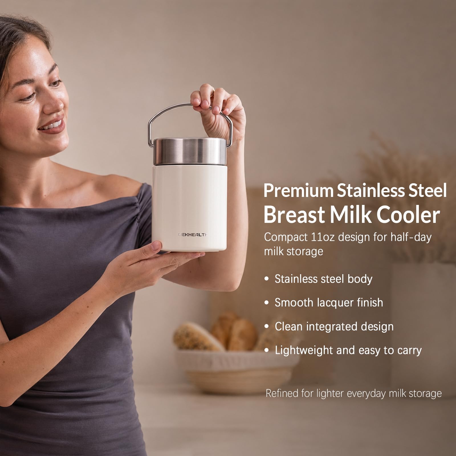 325 ml Muttermilch-Kühler aus Edelstahl, 360° Kühlgelring, 14 Stunden Kühllagerung, BPA-freie 325 ml Flasche, auslaufsicherer tragbarer Kühler für halbtägiges Abpumpen, Arbeit und Reisen