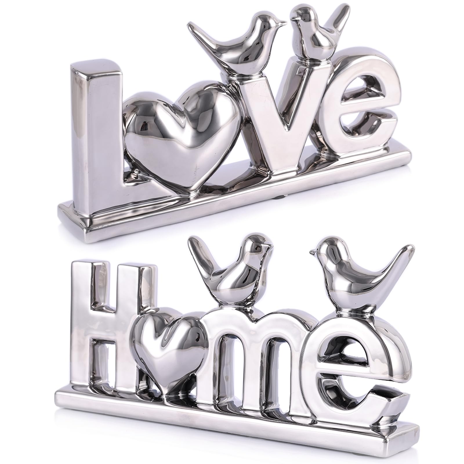 PlivBloom Love Sign Decor,Gold Room Decor Aesthetic, Knick Knack Shelf,Bird Decor, Boho Bookshelf,Abstract Statue,for Living Room,Bedroom, Contemporary Tv Stand Set of 2 (2, Silver Plated)