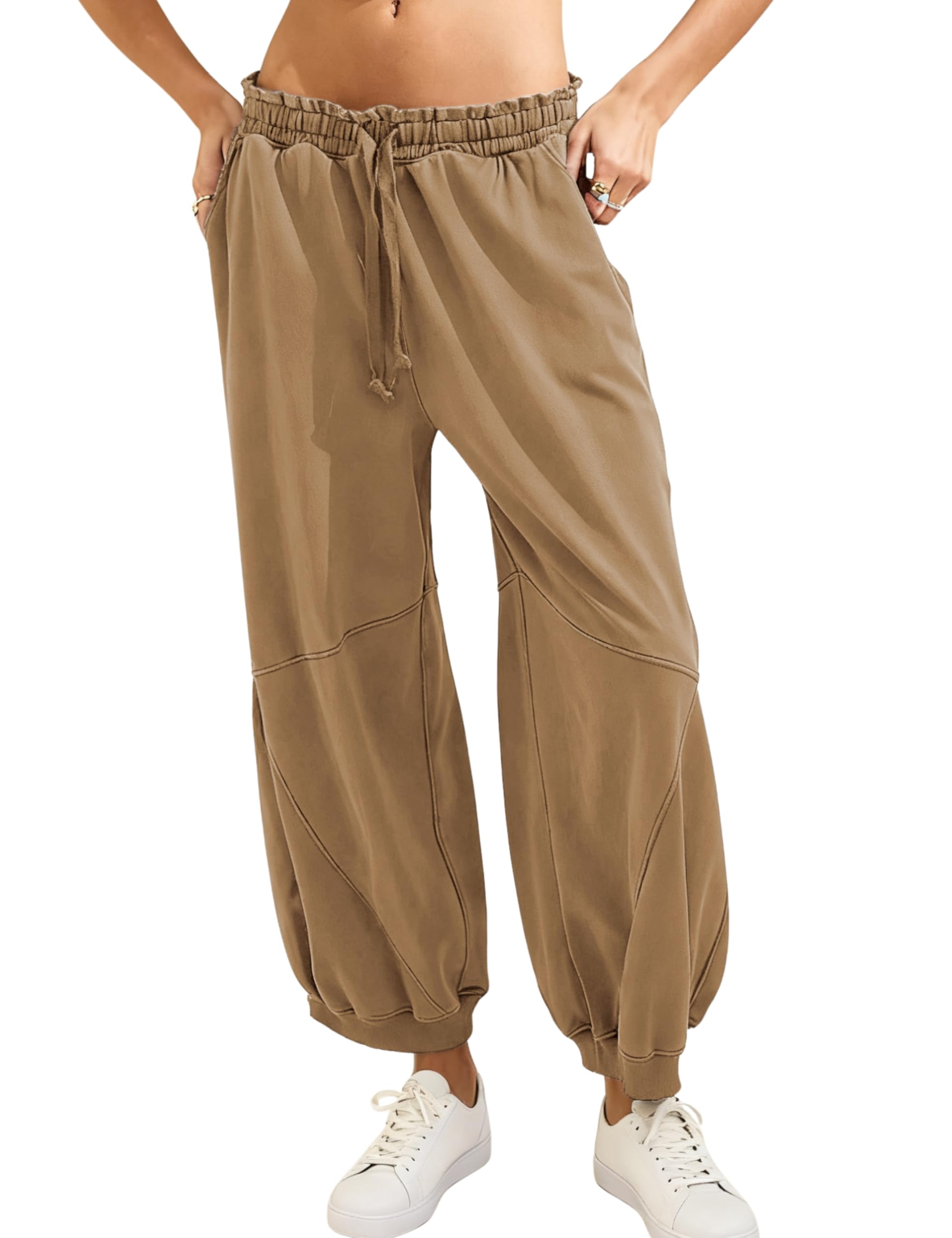Tanming Womens Baggy Sweatpants Barrel Leg Trousers Elastic Waisted Drawstring Lounge Joggers Pants