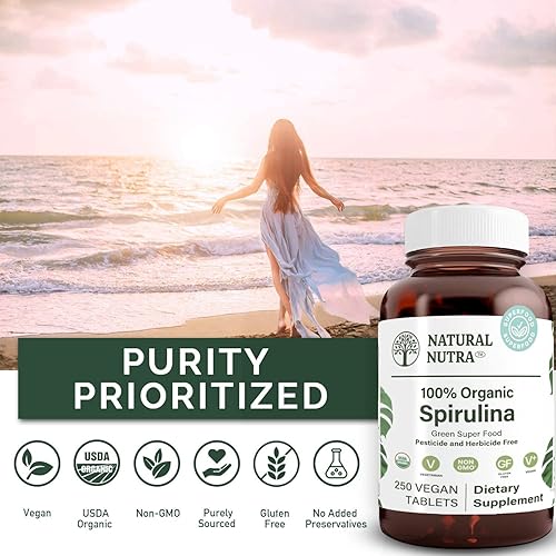 Miniatura 4 de Natural Nutra 100 USDA Organic Spirulina Tablets Blue Green Algae Protein Pills with Rich Minerals Vitamins Chlorophyll Amino Acids Carotenoids