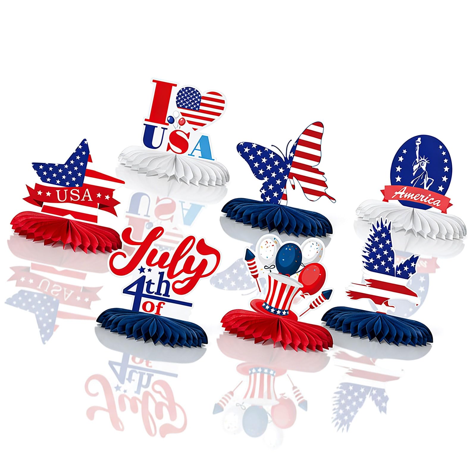 Elnwnnkc Americans Flag Themed 3D Honeycombed Party Decorations Patriotic Table Centerpiece Signs Easy to Assemble Ornament Celebratory Home Accessories