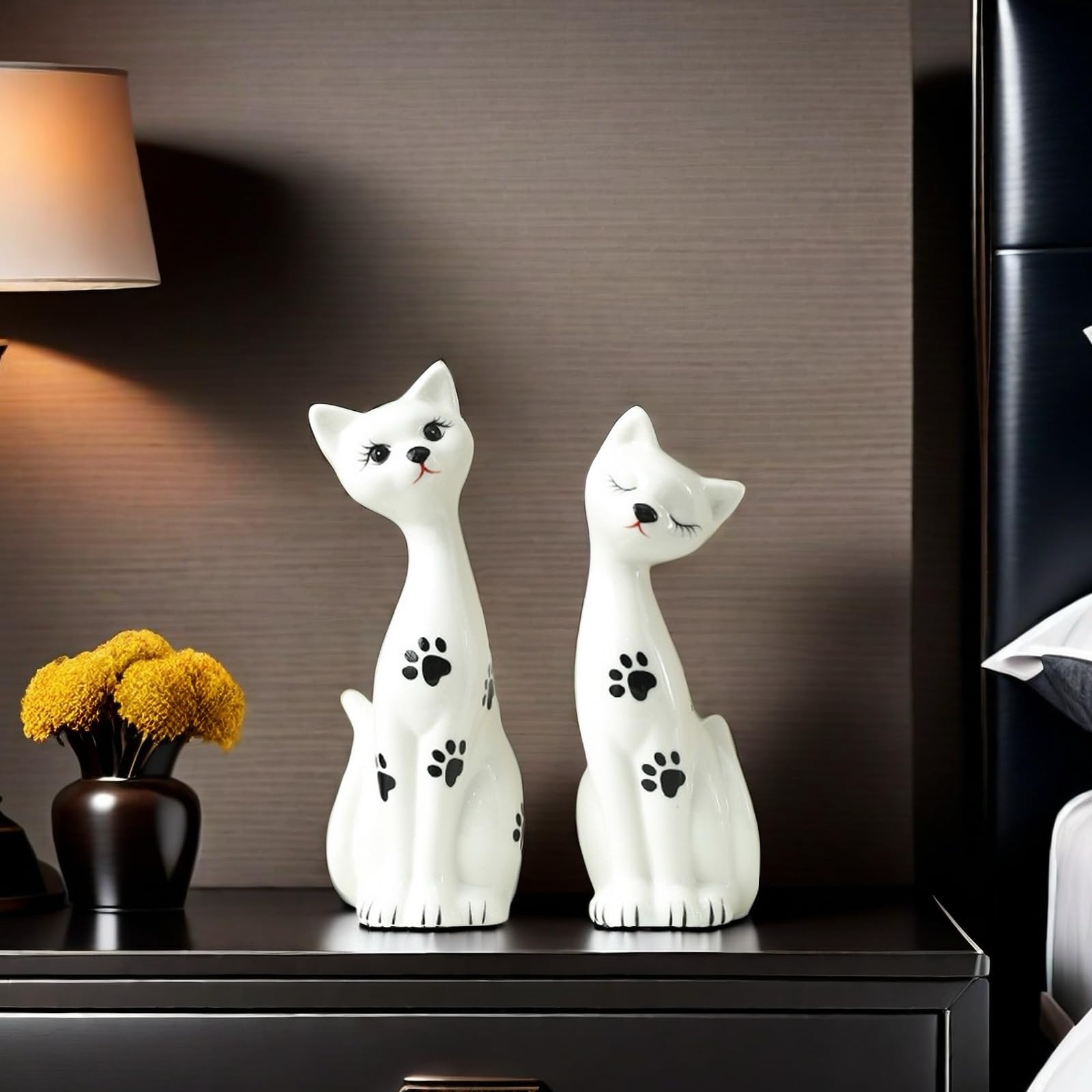 Un par de estatuas de arte de pareja de gatos blancos, regalos de gatos para amantes de los gatos, decoración del hogar de oficina, accesorios de escritorio