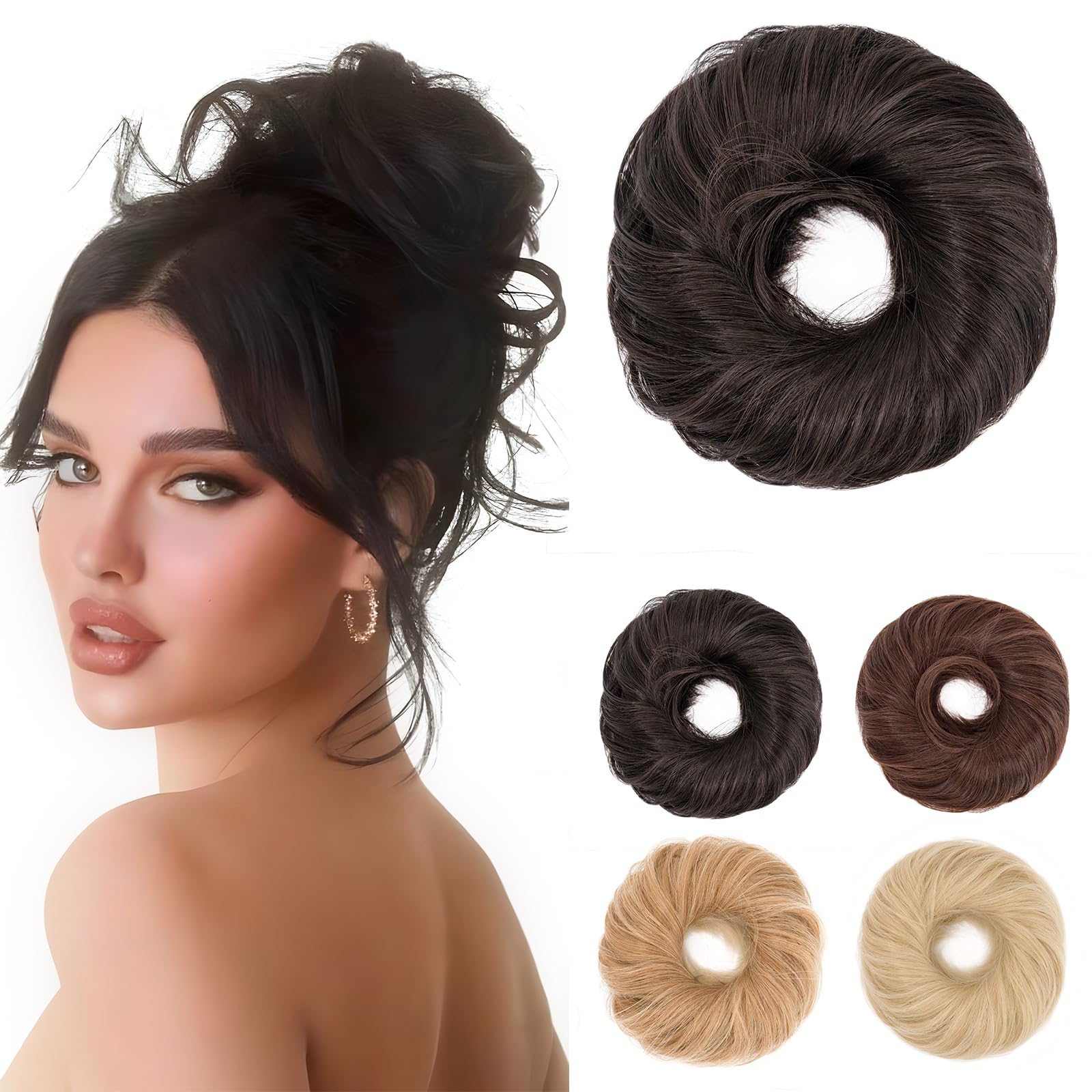 Benehair Messy Bun Hair Scrunchies Curly Hair Buns Hairpiece Synthetic Ponytail Bun Extensions Natural Dark Brown Hair Pieces for Women (Natural Dark Brown
