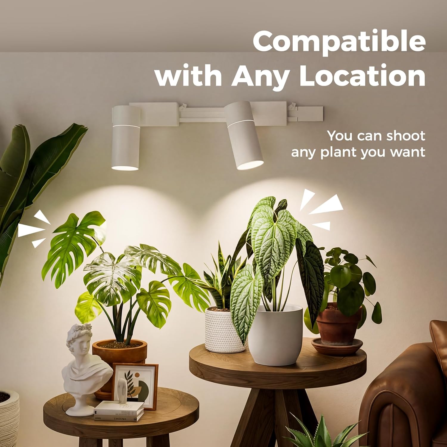 Occolia Plant Grow Lights with Track Ceiling Growing Lights for Indoor Plants Growing with Adjustable Beam Angle Spotlight Plant Growing Lamps with On/Off Switch Hanging Grow Light (White 2-Light) - Image 7