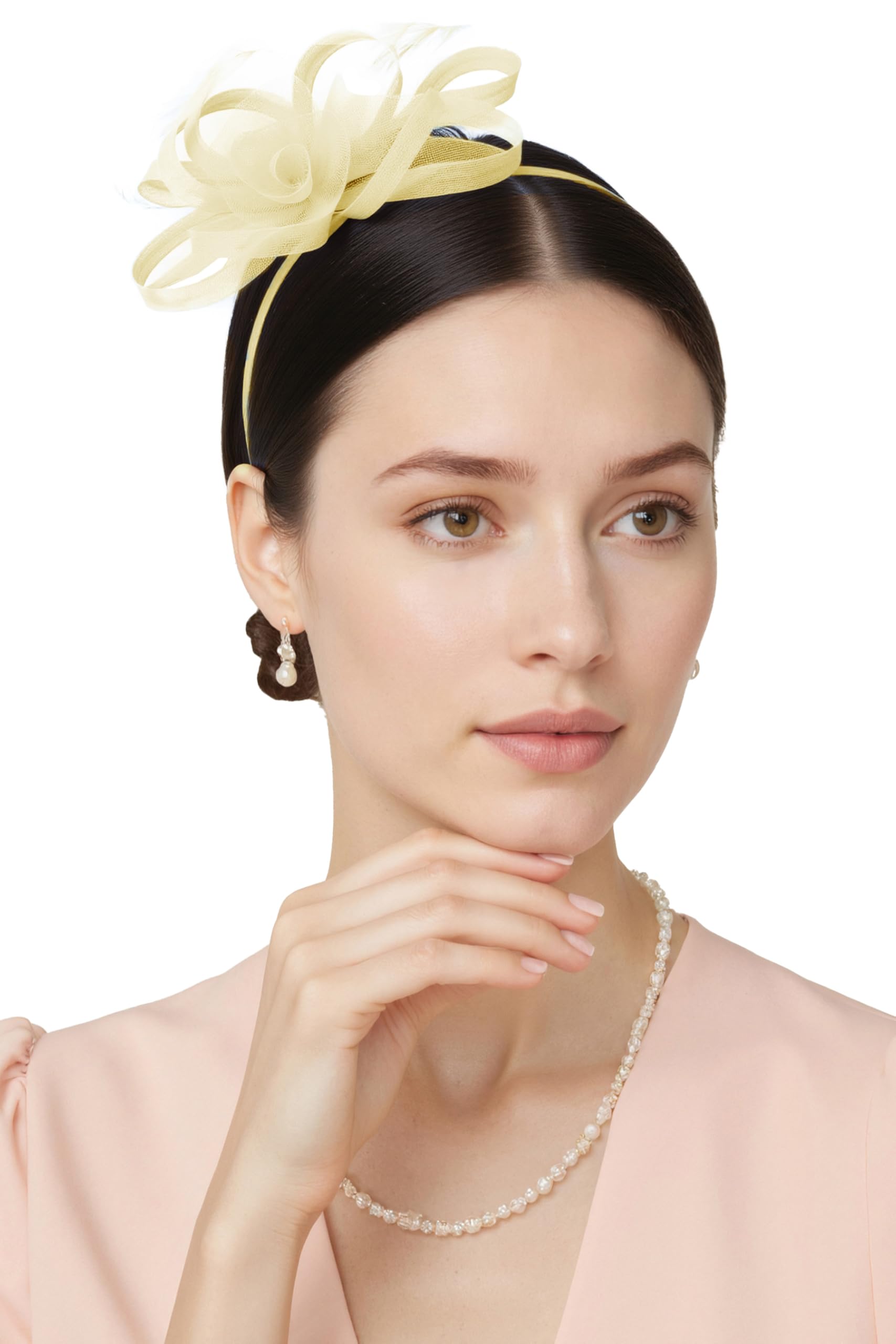 BABEYOND Fascinators Hats for Women - Tea Party Hats Kentucky Elegant Tulle Feather Bridal Wedding Ribbon Headband Hair Clip