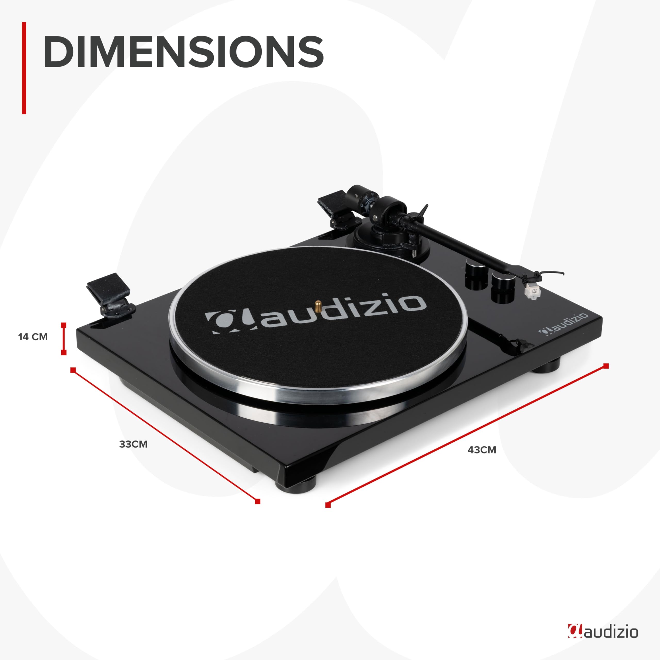 Audizio Toledo Platine Vinyle HiFi Premium Sortie Bluetooth - Noire, 33 et 45 TR/Min, Bras de Lecture Réglable, Cellule Audio Technica, Idéal pour Profiter de Vos Vinyles Préférés