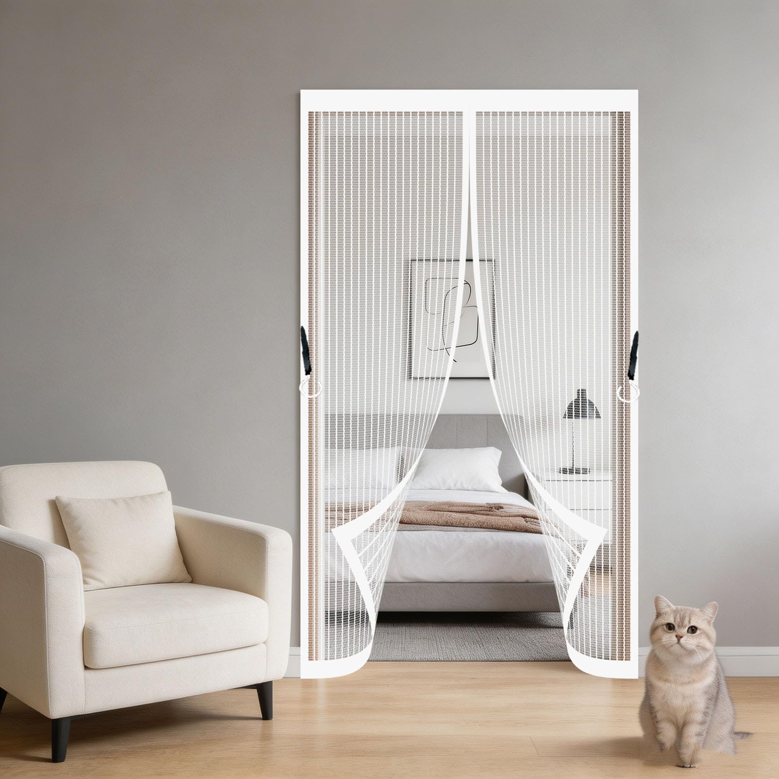 Hokxuan White Magnetic Screen Door 65 X 240 Cm No-Drill Easy Installation Automatically Closes Powerful Magnets Anti Mosquito Fly Curtain For Bedroom Pet Friendly Living Room,