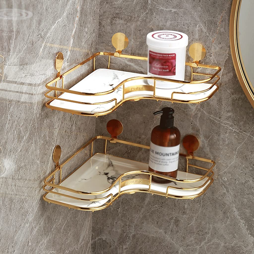 LUUYYI Estante organizador de baño, estante triangular de 1 nivel, estante de almacenamiento de cosméticos y encimera, organizador de alambre decorativo con bandeja de mármol, estantes flotantes