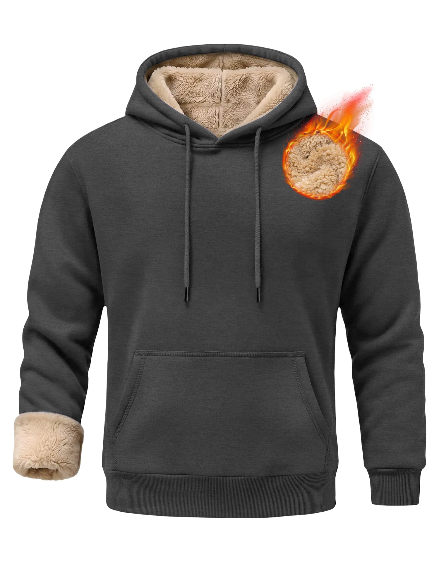 Men’s Fleece Hoodie Heavy Cotton Pullover Sherpa Lined Sweatshirts